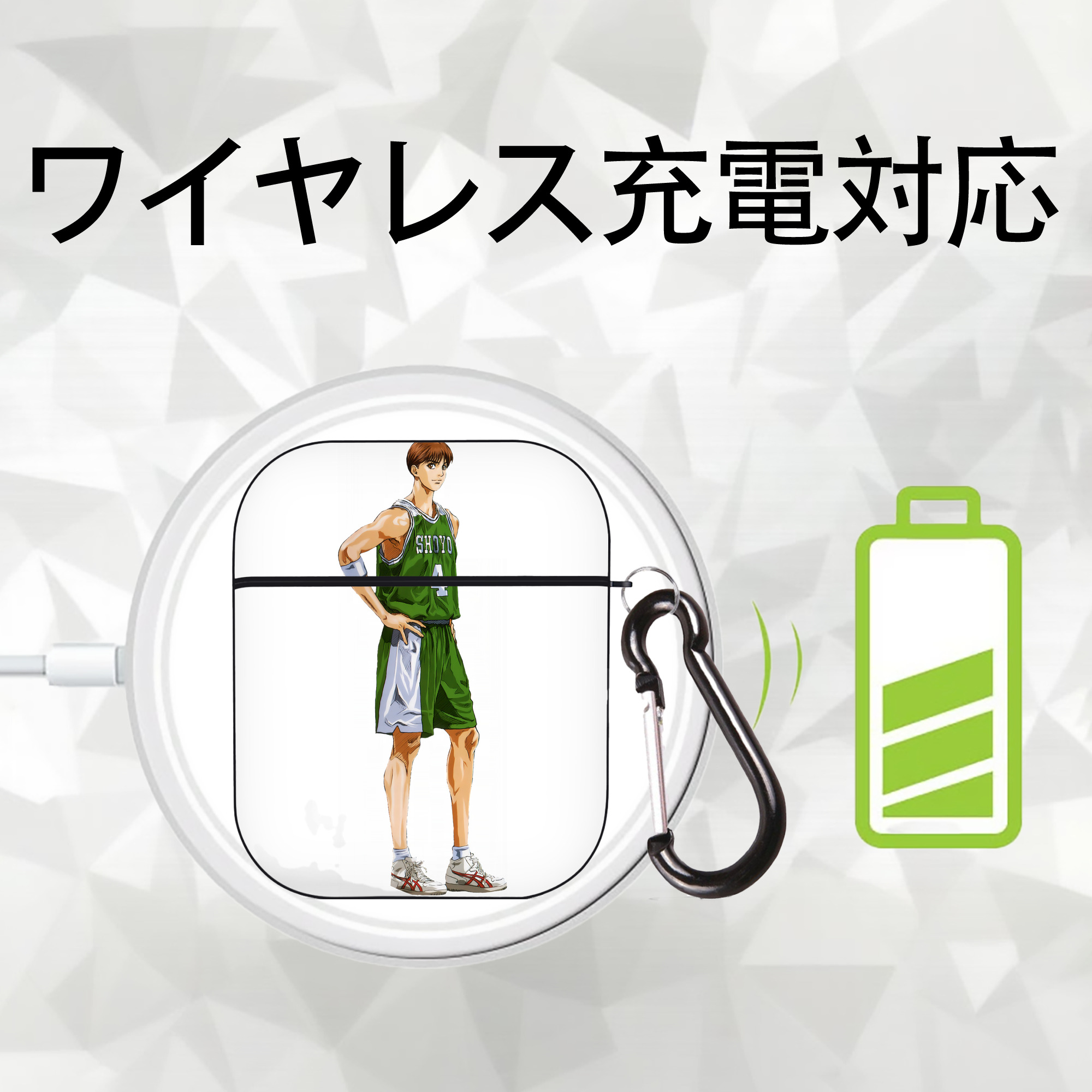 SLAM DUNK／スラムダンク AirPods 第2世代保護ケース ハードシェル ブラック 耐衝撃・防指紋・カラビナ付き