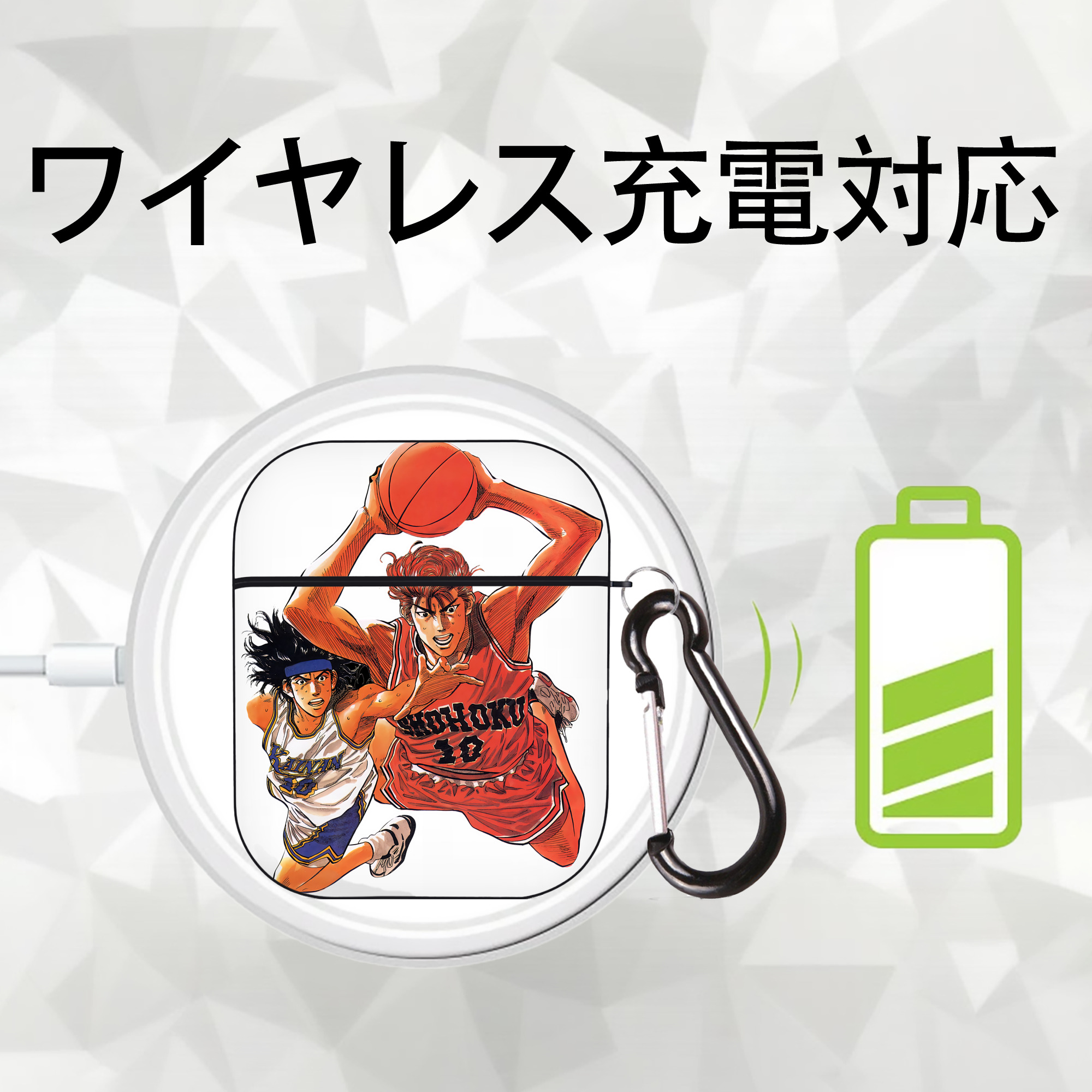 SLAM DUNK／スラムダンク AirPods 第2世代保護ケース ハードシェル ブラック 耐衝撃・防指紋・カラビナ付き