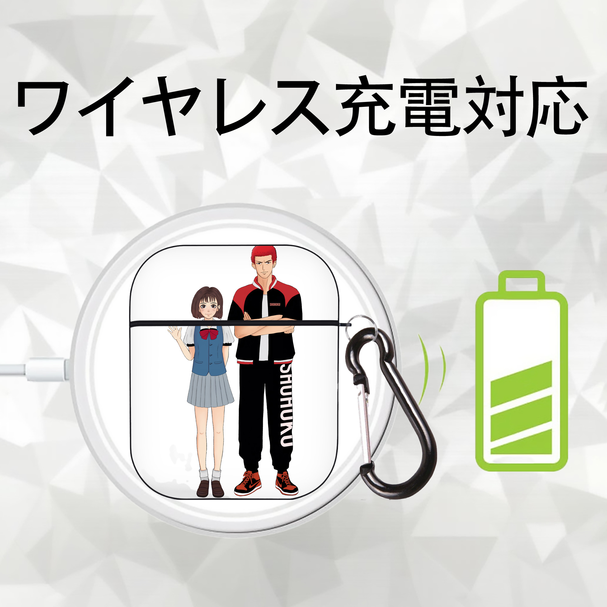 SLAM DUNK／スラムダンク AirPods 第2世代保護ケース ハードシェル ブラック 耐衝撃・防指紋・カラビナ付き