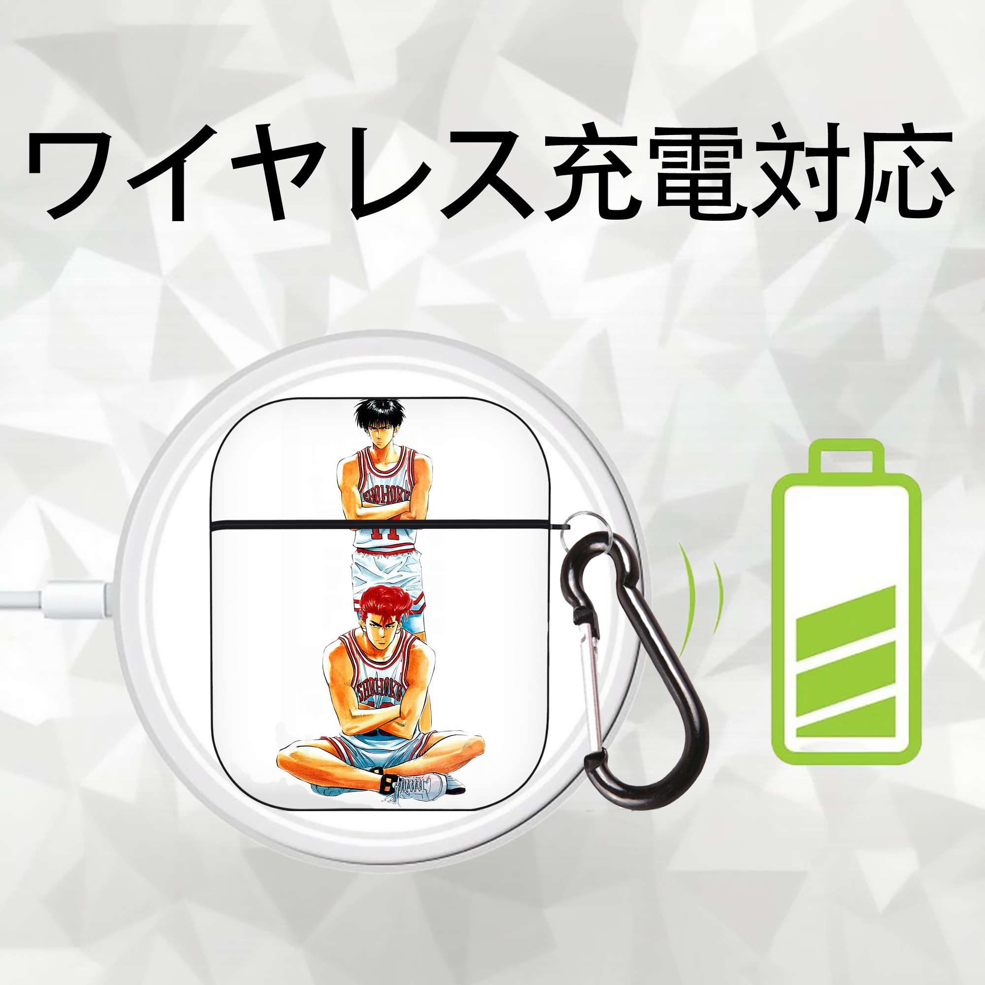 SLAM DUNK／スラムダンク AirPods 第2世代保護ケース ハードシェル ブラック 耐衝撃・防指紋・カラビナ付き