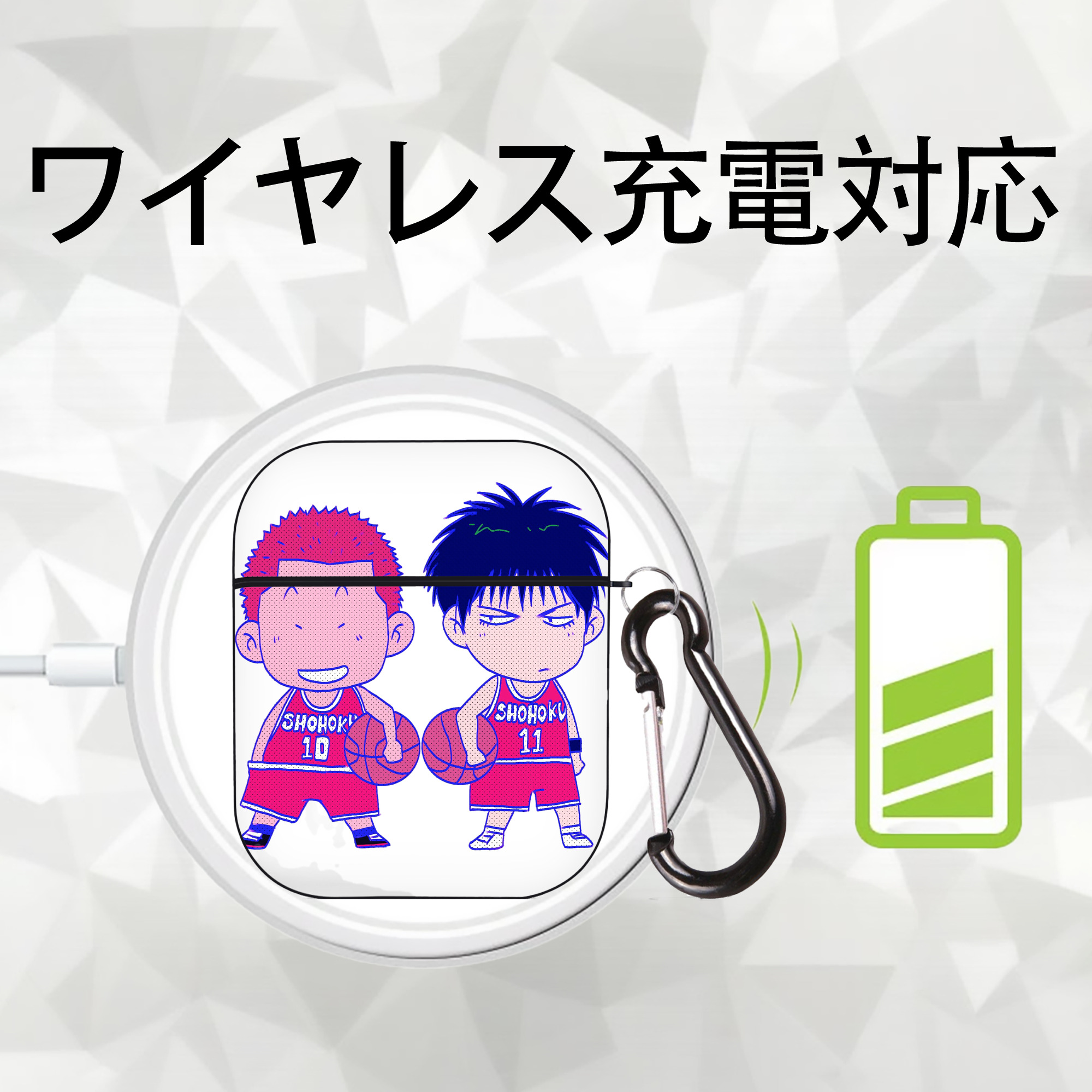 SLAM DUNK／スラムダンク AirPods 第2世代保護ケース ハードシェル ブラック 耐衝撃・防指紋・カラビナ付き