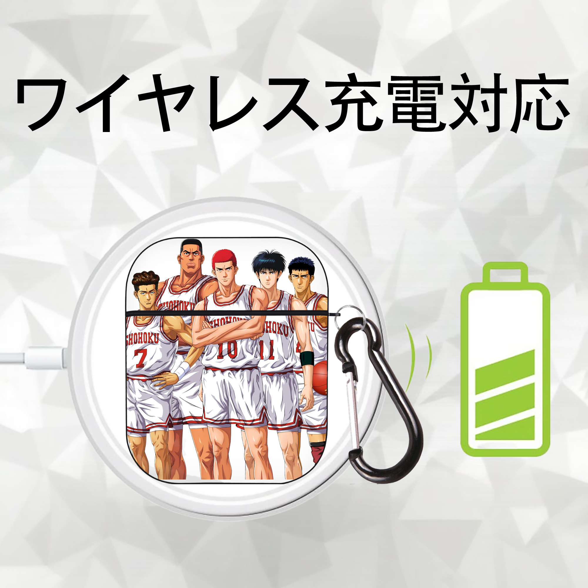 SLAM DUNK／スラムダンク AirPods 第2世代保護ケース ハードシェル ブラック 耐衝撃・防指紋・カラビナ付き