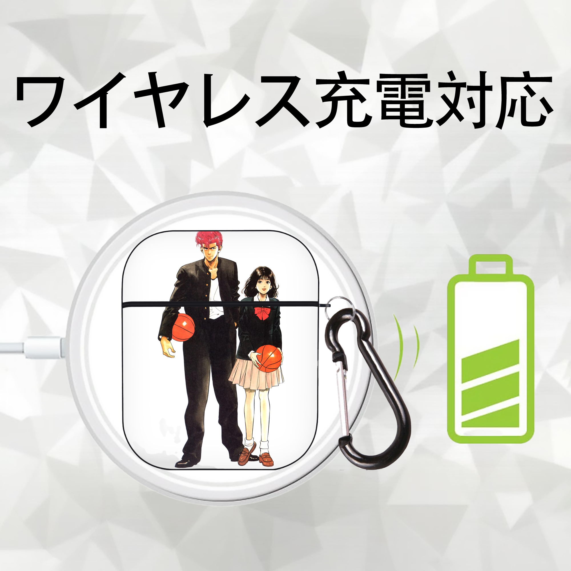 SLAM DUNK／スラムダンク AirPods 第2世代保護ケース ハードシェル ブラック 耐衝撃・防指紋・カラビナ付き