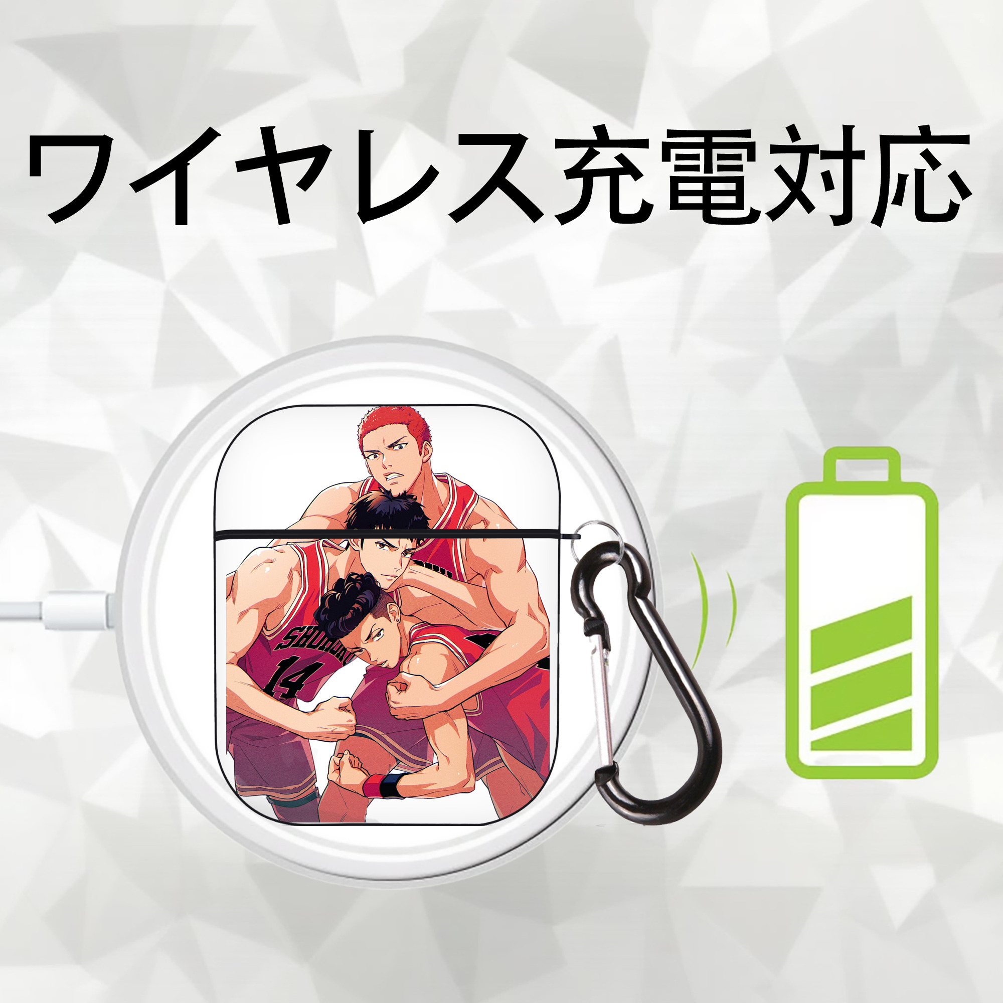 SLAM DUNK／スラムダンク AirPods 第2世代保護ケース ハードシェル ブラック 耐衝撃・防指紋・カラビナ付き