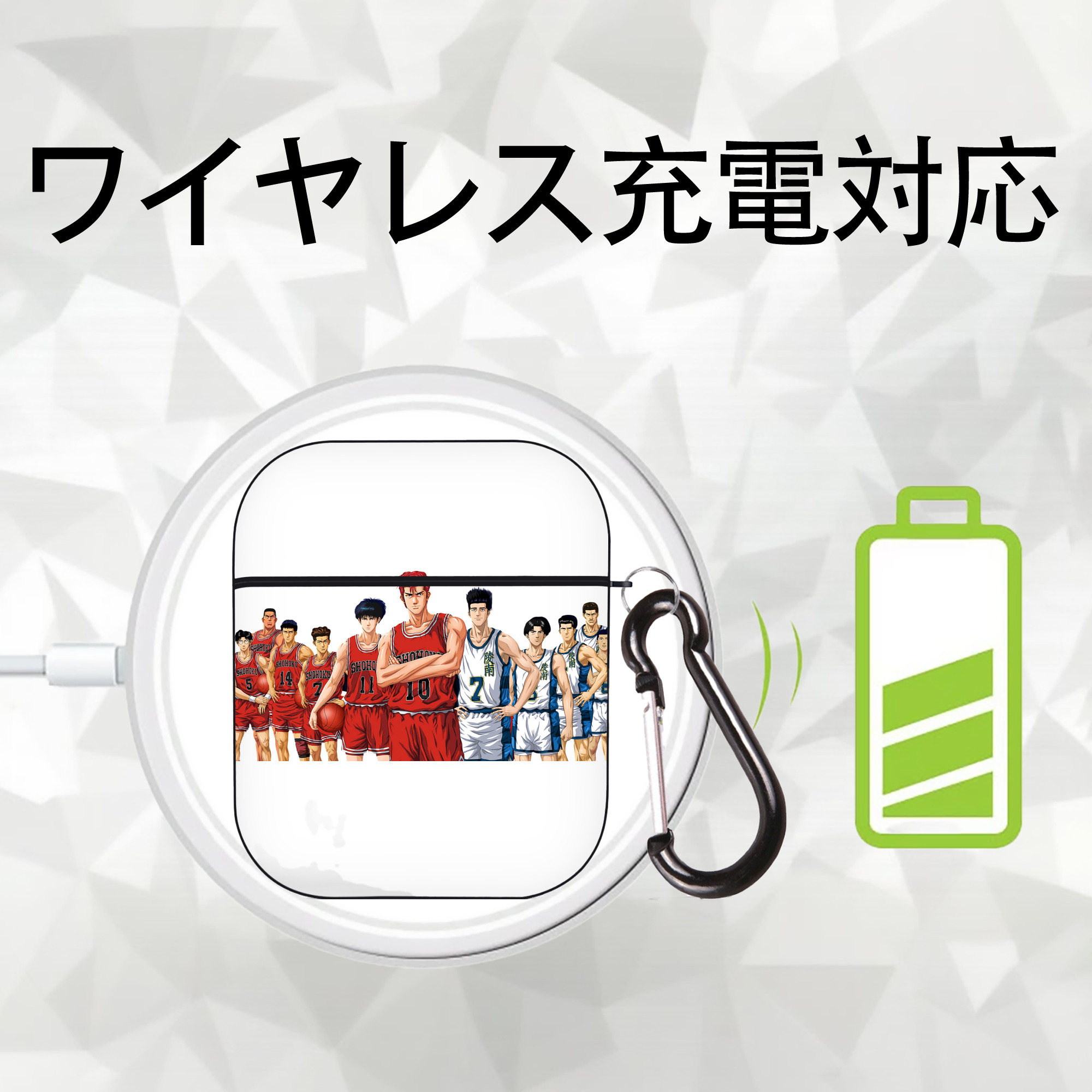 SLAM DUNK／スラムダンク AirPods 第2世代保護ケース ハードシェル ブラック 耐衝撃・防指紋・カラビナ付き