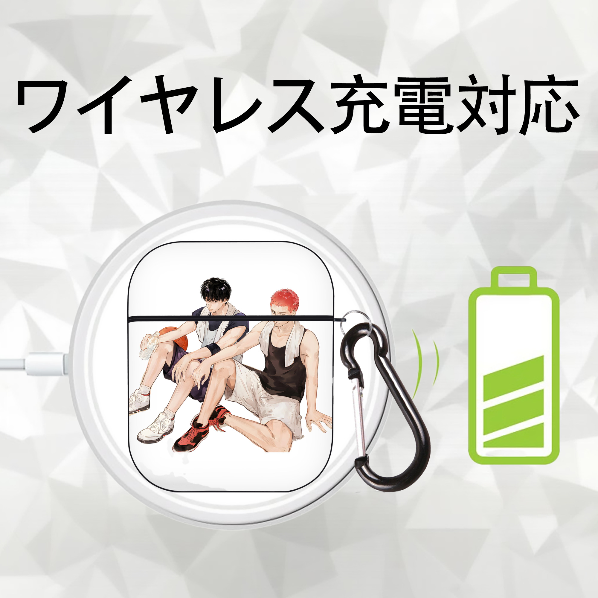 SLAM DUNK／スラムダンク AirPods 第2世代保護ケース ハードシェル ブラック 耐衝撃・防指紋・カラビナ付き