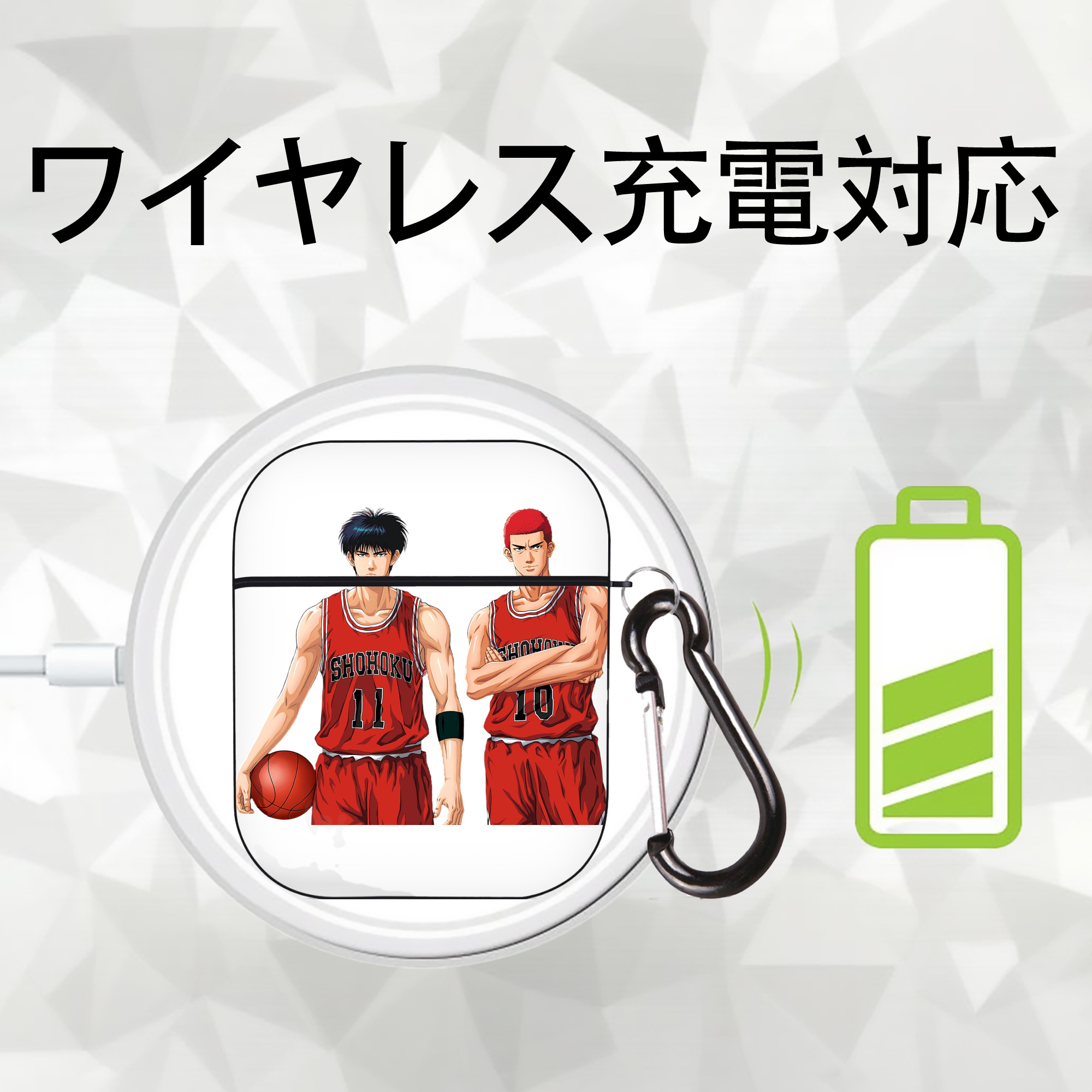 SLAM DUNK／スラムダンク AirPods 第2世代保護ケース ハードシェル ブラック 耐衝撃・防指紋・カラビナ付き