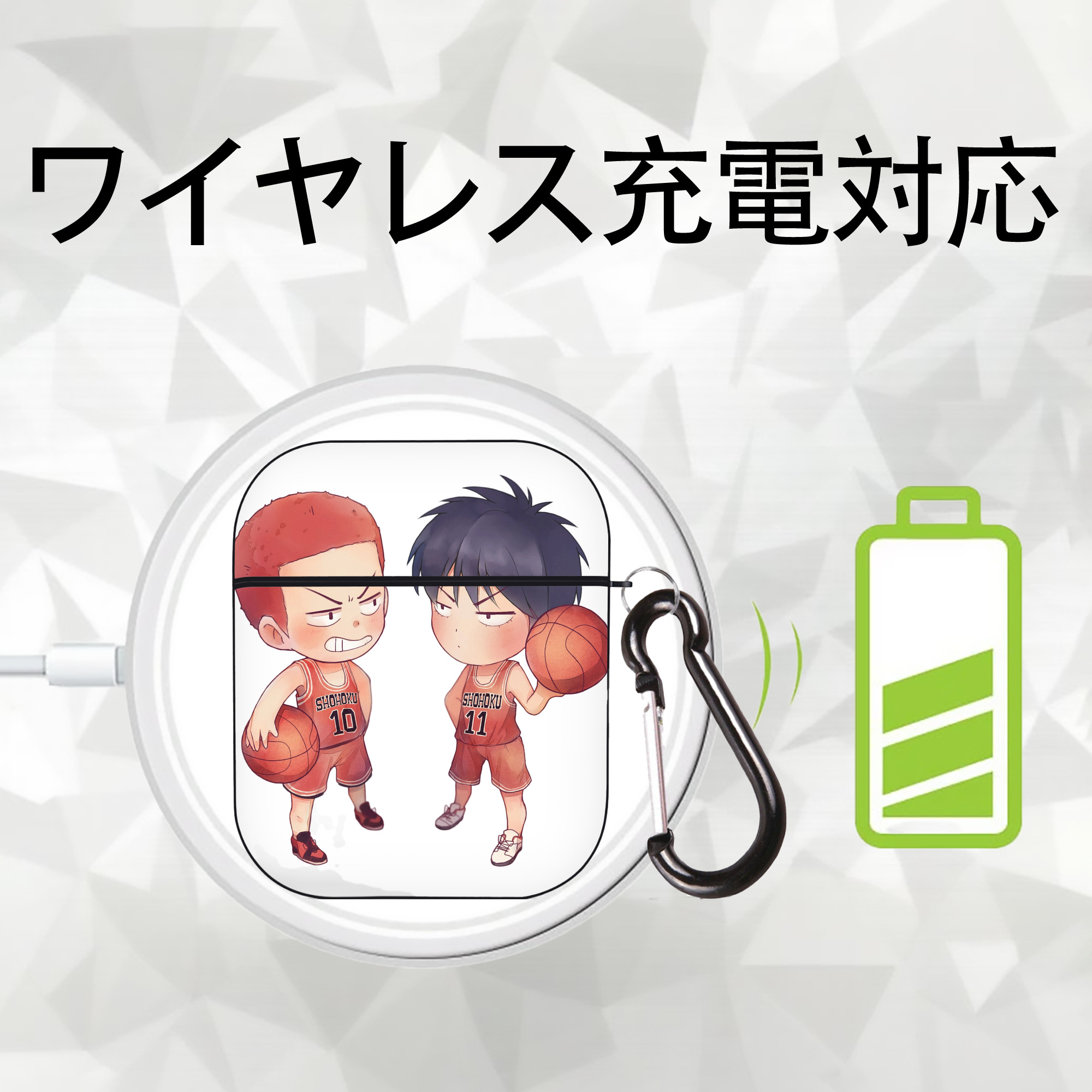 SLAM DUNK／スラムダンク AirPods 第2世代保護ケース ハードシェル ブラック 耐衝撃・防指紋・カラビナ付き