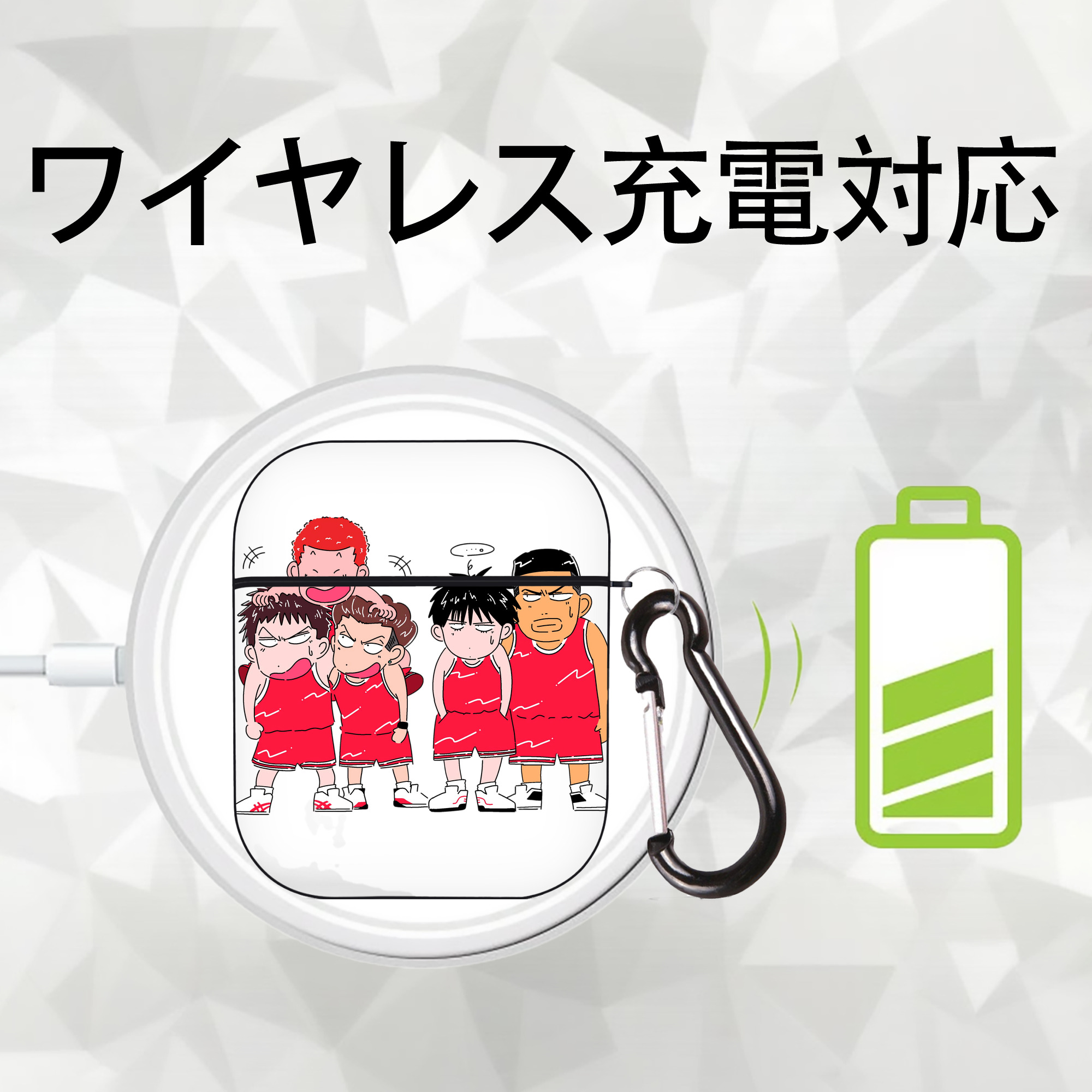 SLAM DUNK／スラムダンク AirPods 第2世代保護ケース ハードシェル ブラック 耐衝撃・防指紋・カラビナ付き