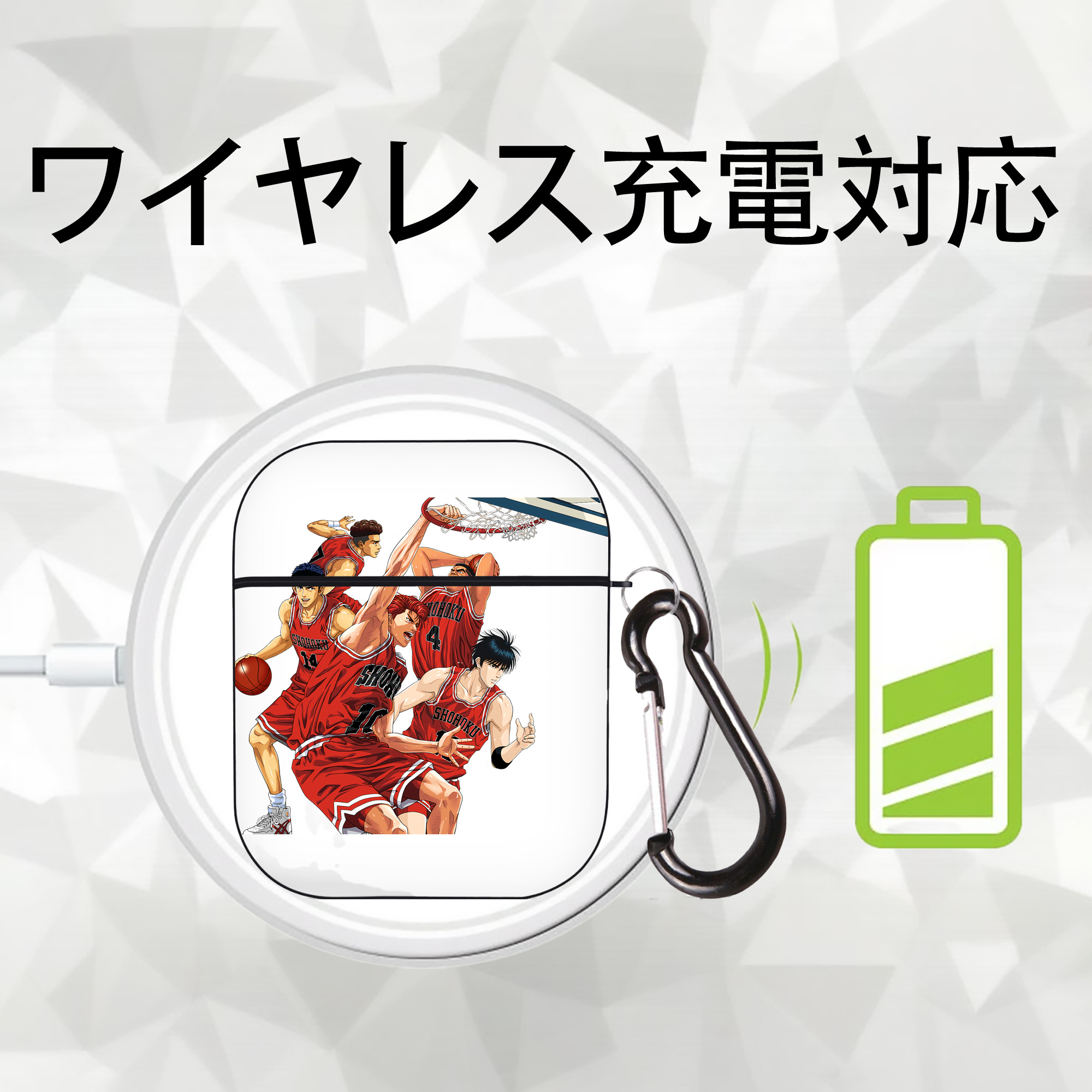 SLAM DUNK／スラムダンク AirPods 第2世代保護ケース ハードシェル ブラック 耐衝撃・防指紋・カラビナ付き