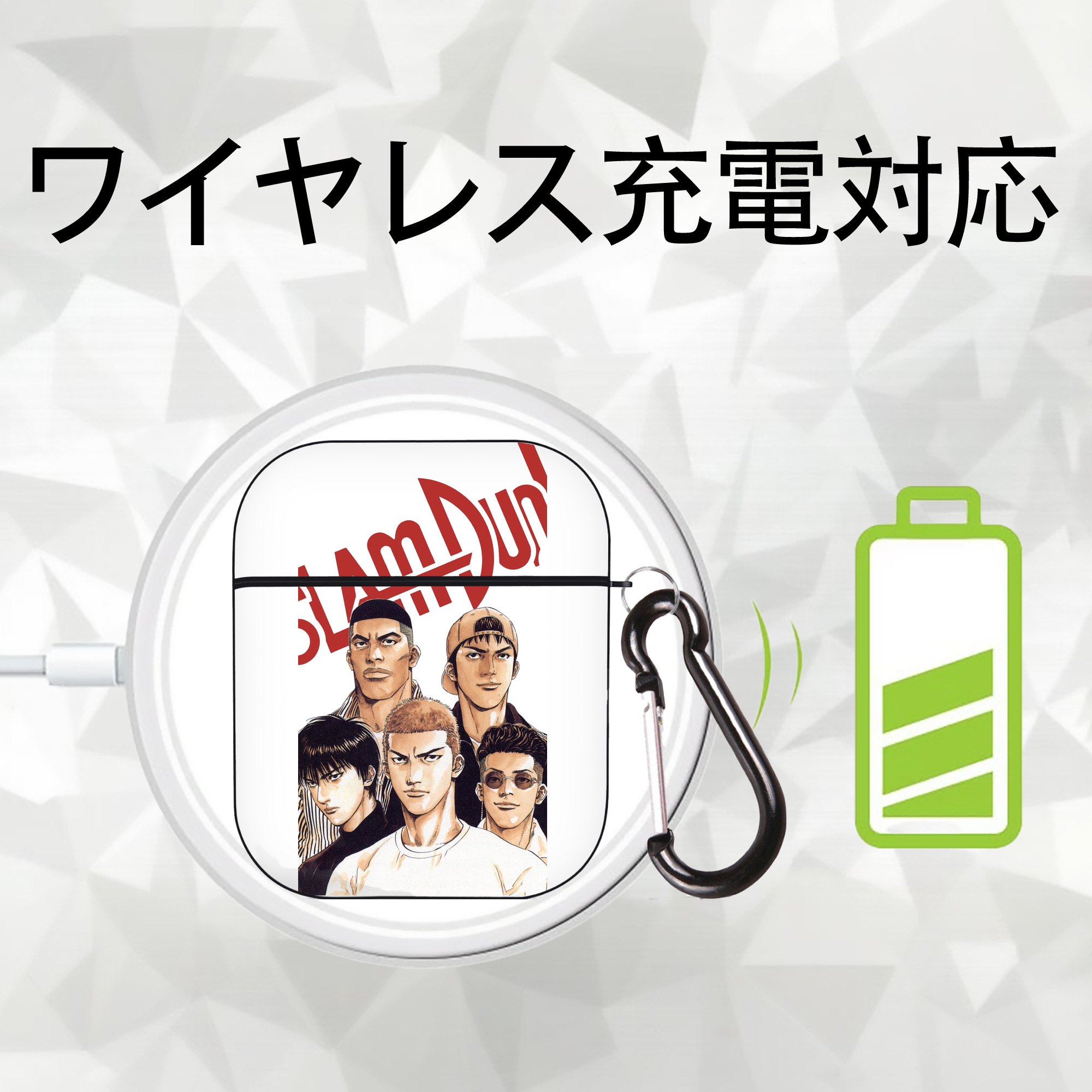 SLAM DUNK／スラムダンク AirPods 第2世代保護ケース ハードシェル ブラック 耐衝撃・防指紋・カラビナ付き