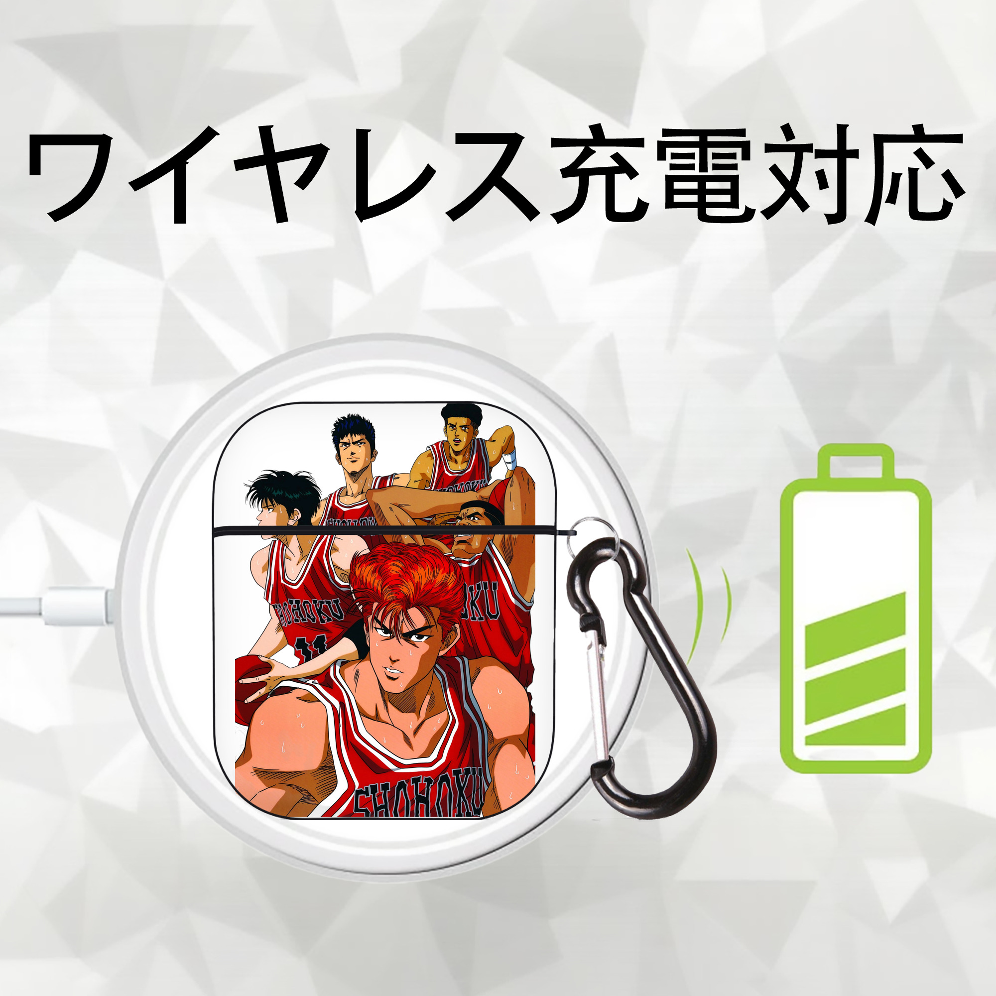 SLAM DUNK／スラムダンク AirPods 第2世代保護ケース ハードシェル ブラック 耐衝撃・防指紋・カラビナ付き