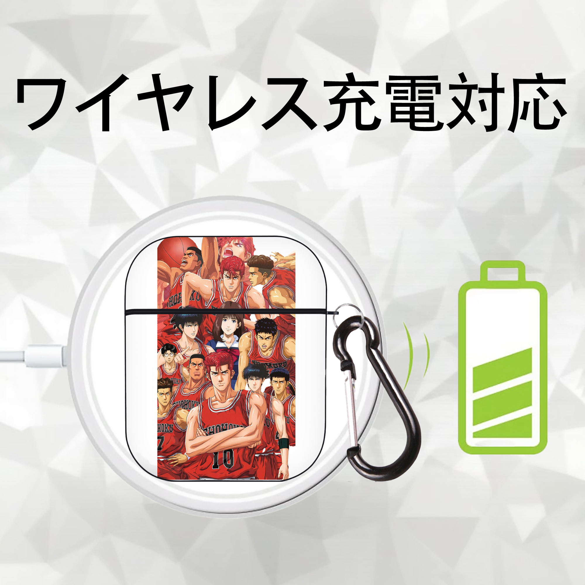 SLAM DUNK／スラムダンク AirPods 第2世代保護ケース ハードシェル ブラック 耐衝撃・防指紋・カラビナ付き