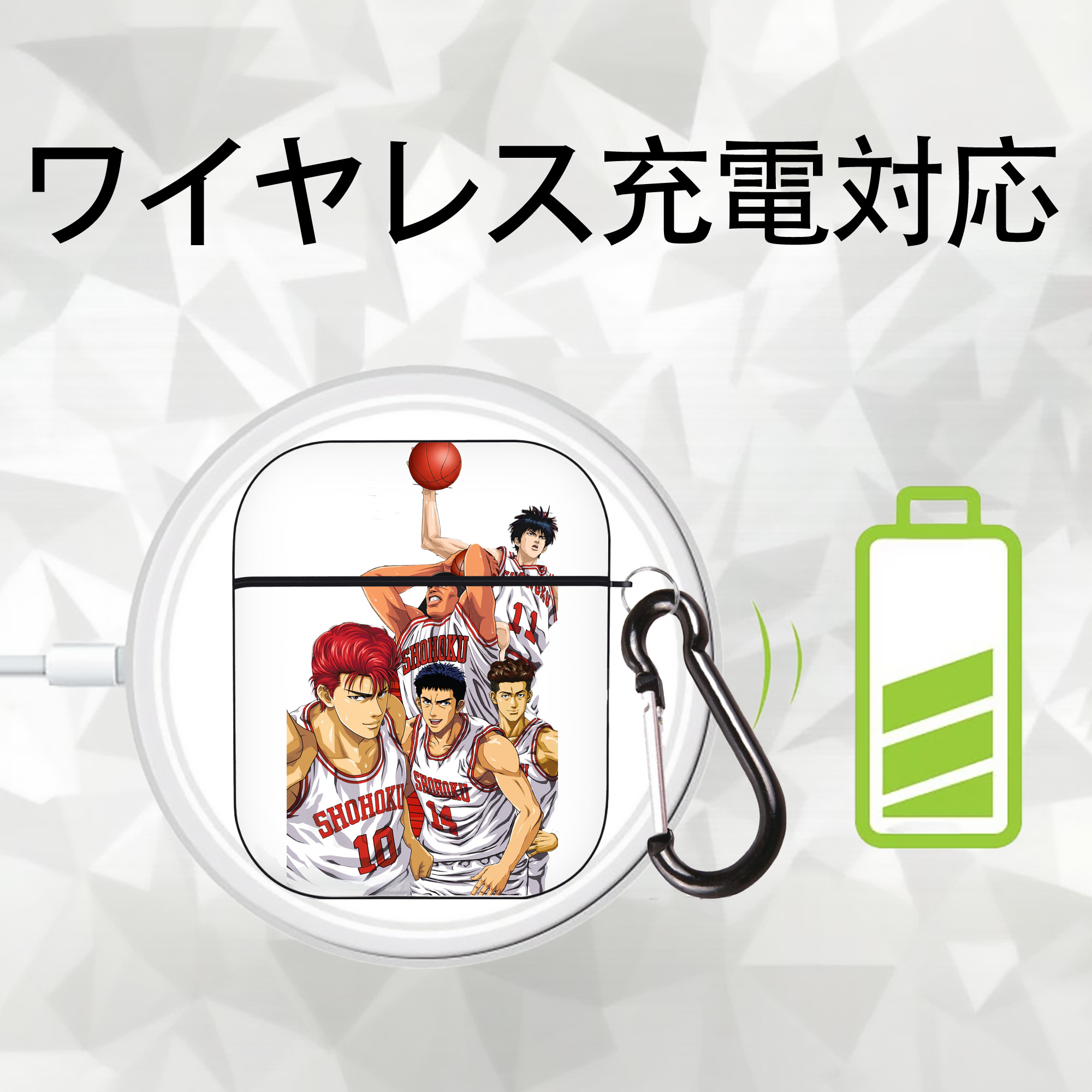 SLAM DUNK／スラムダンク AirPods 第2世代保護ケース ハードシェル ブラック 耐衝撃・防指紋・カラビナ付き