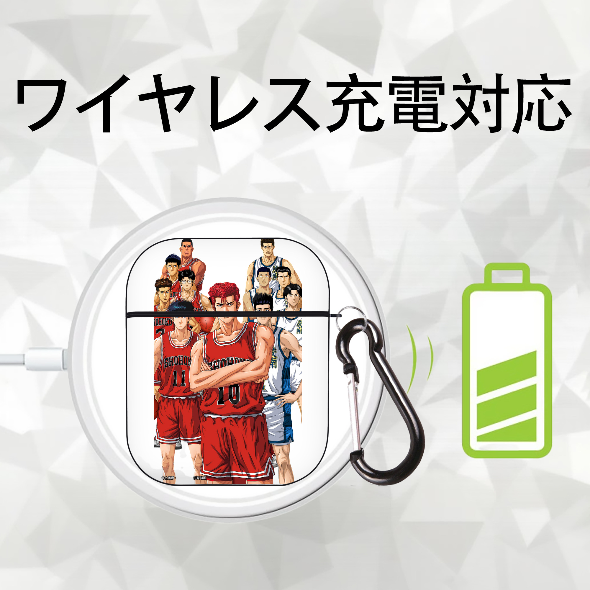SLAM DUNK／スラムダンク AirPods 第2世代保護ケース ハードシェル ブラック 耐衝撃・防指紋・カラビナ付き