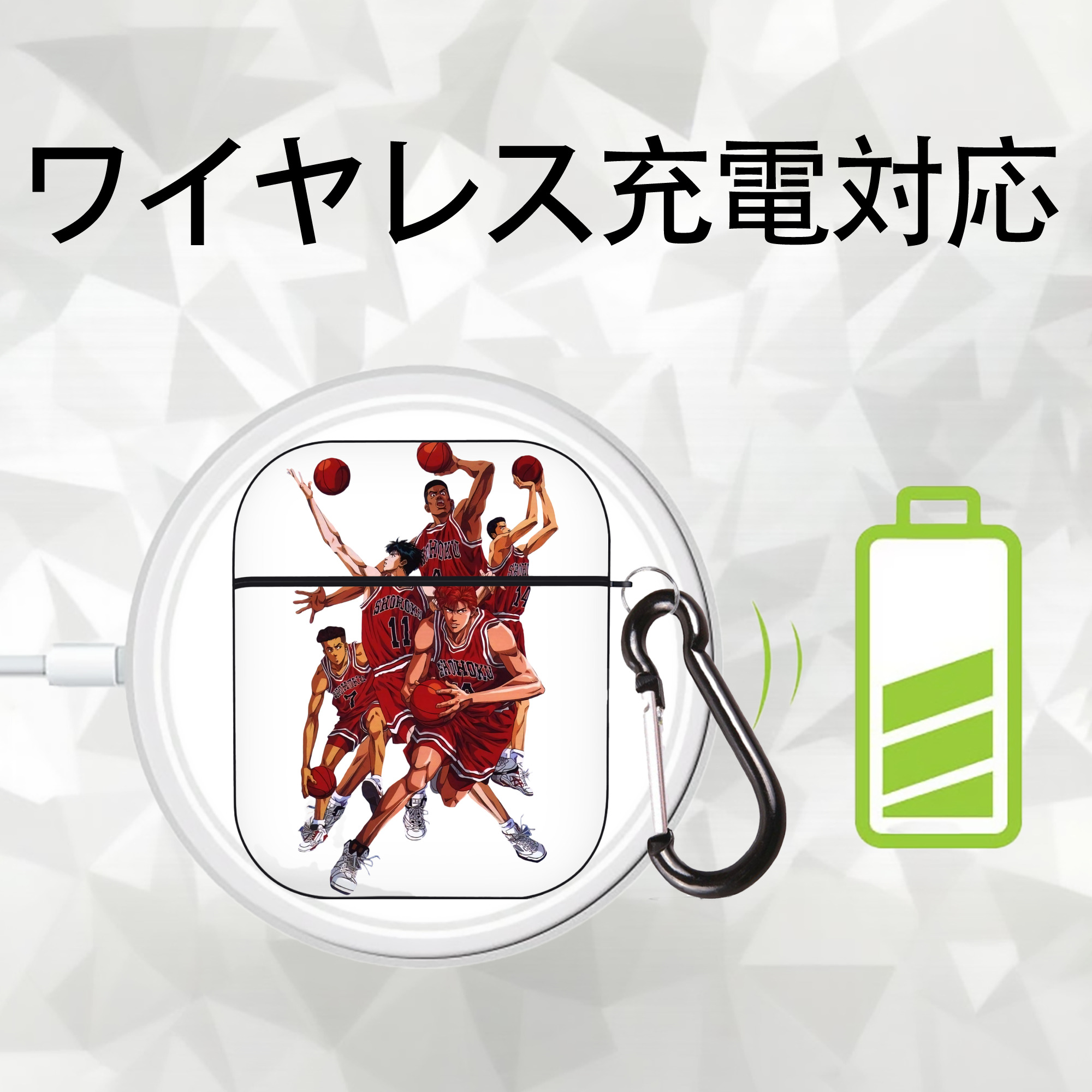 SLAM DUNK／スラムダンク AirPods 第2世代保護ケース ハードシェル ブラック 耐衝撃・防指紋・カラビナ付き