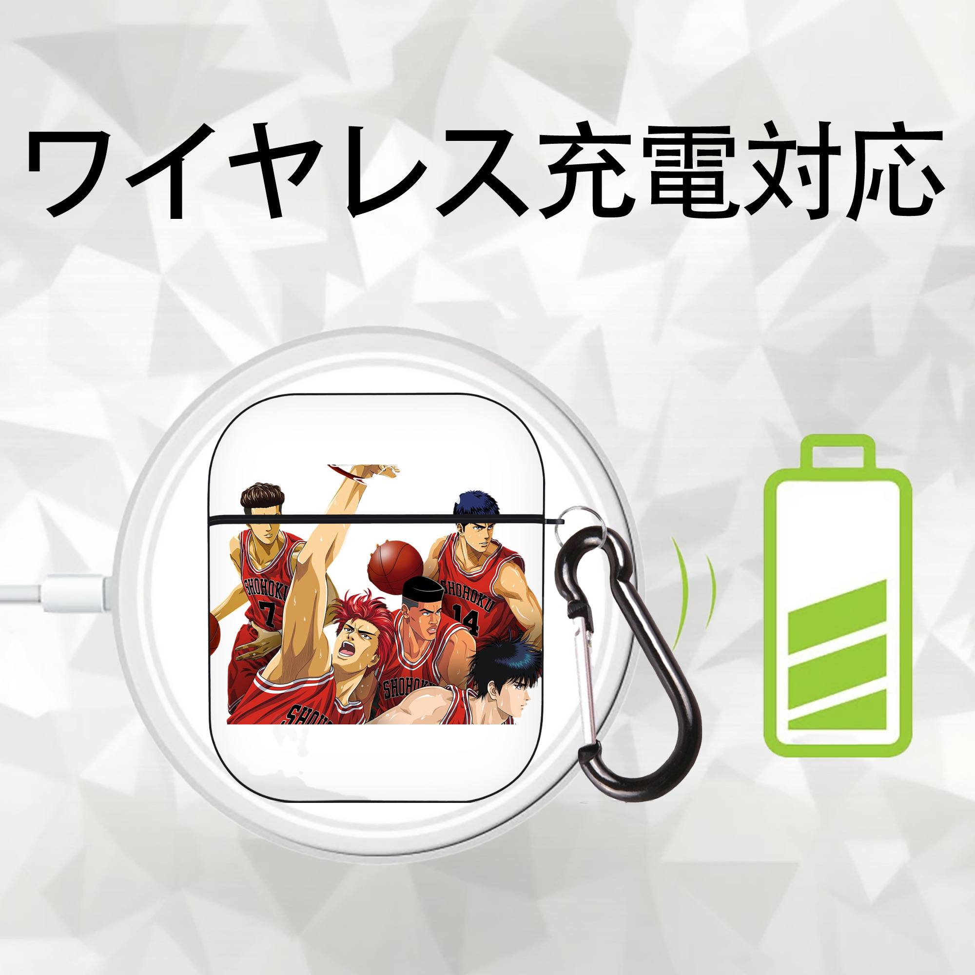 SLAM DUNK／スラムダンク AirPods 第2世代保護ケース ハードシェル ブラック 耐衝撃・防指紋・カラビナ付き