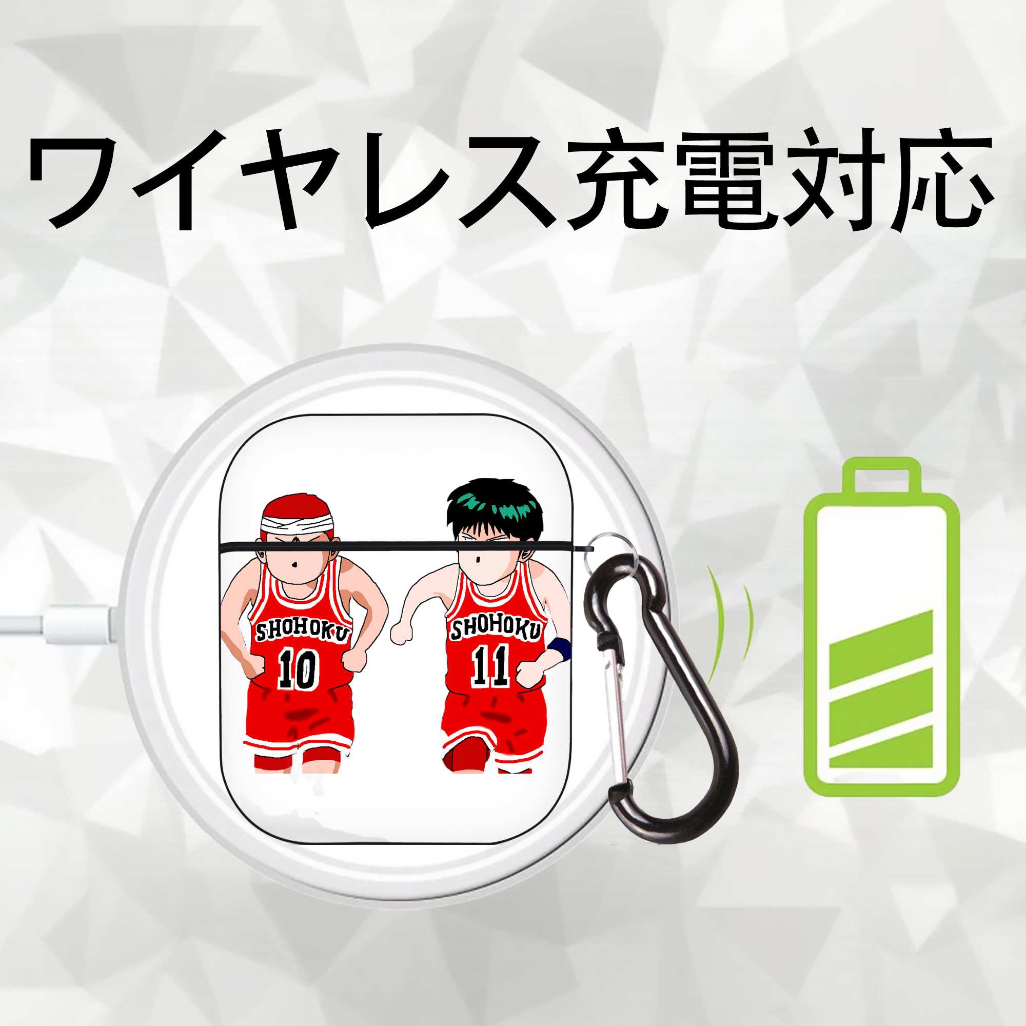 SLAM DUNK／スラムダンク AirPods 第2世代保護ケース ハードシェル ブラック 耐衝撃・防指紋・カラビナ付き