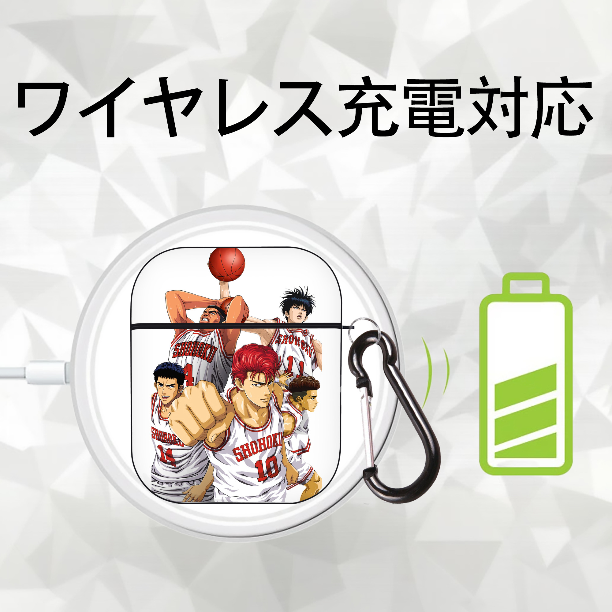 SLAM DUNK／スラムダンク AirPods 第2世代保護ケース ハードシェル ブラック 耐衝撃・防指紋・カラビナ付き