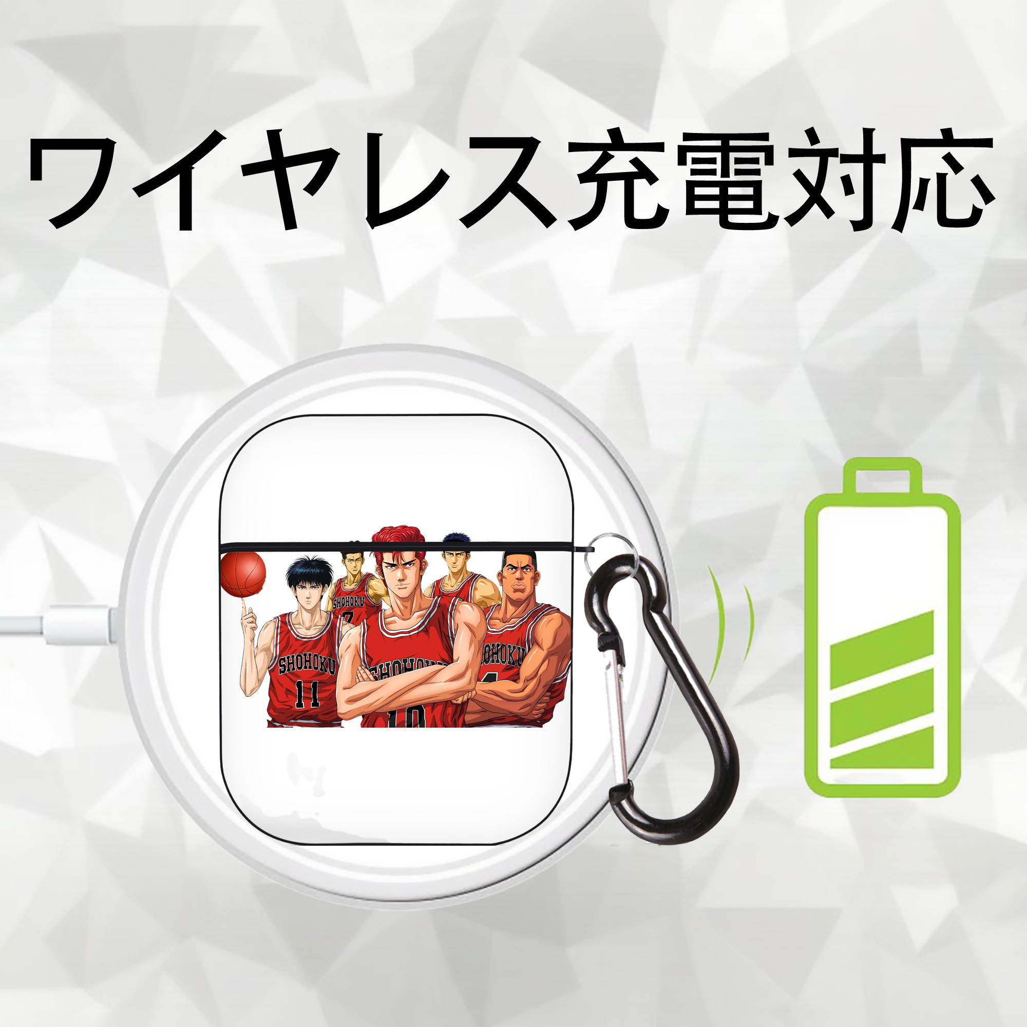 SLAM DUNK／スラムダンク AirPods 第2世代保護ケース ハードシェル ブラック 耐衝撃・防指紋・カラビナ付き