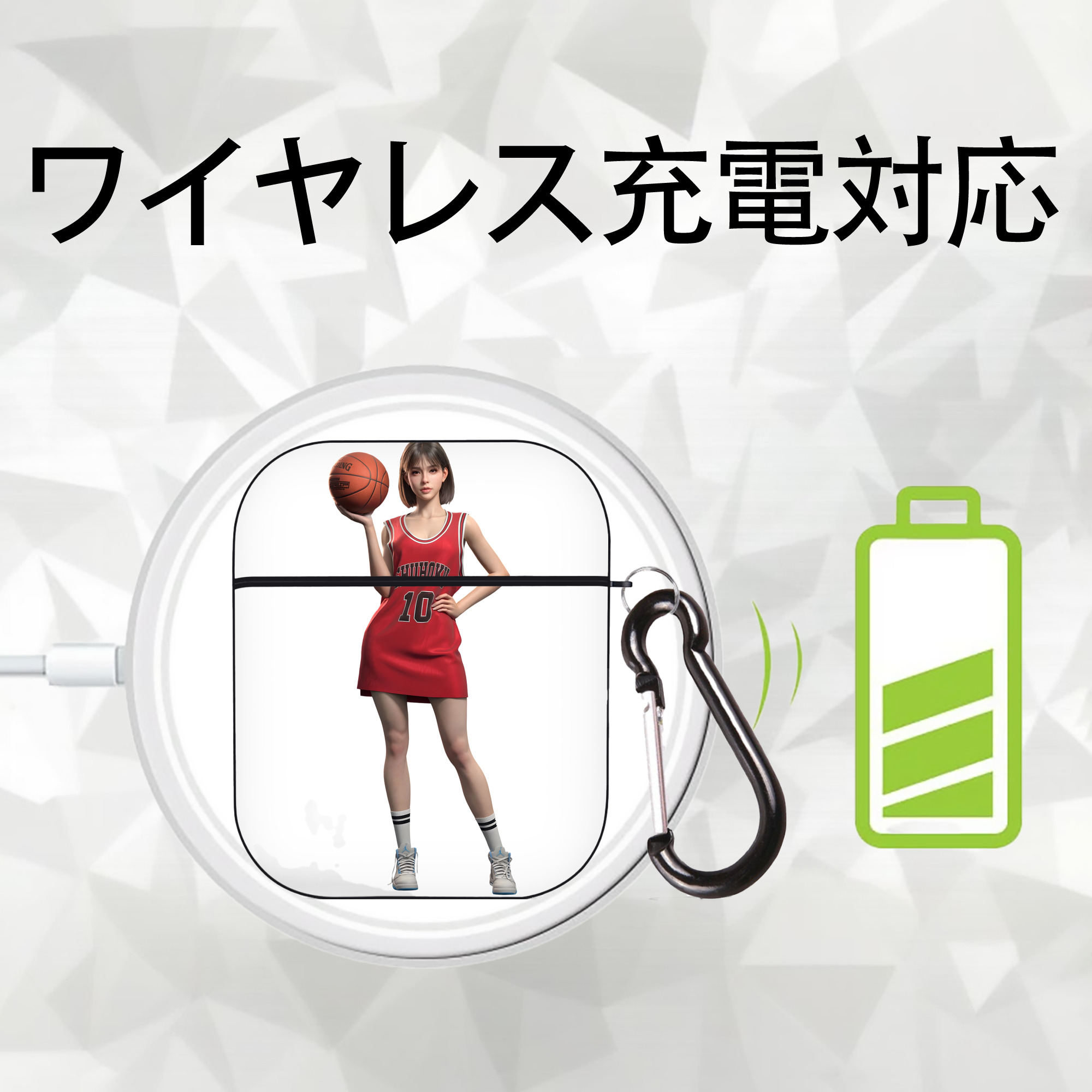 SLAM DUNK／スラムダンク AirPods 第2世代保護ケース ハードシェル ブラック 耐衝撃・防指紋・カラビナ付き