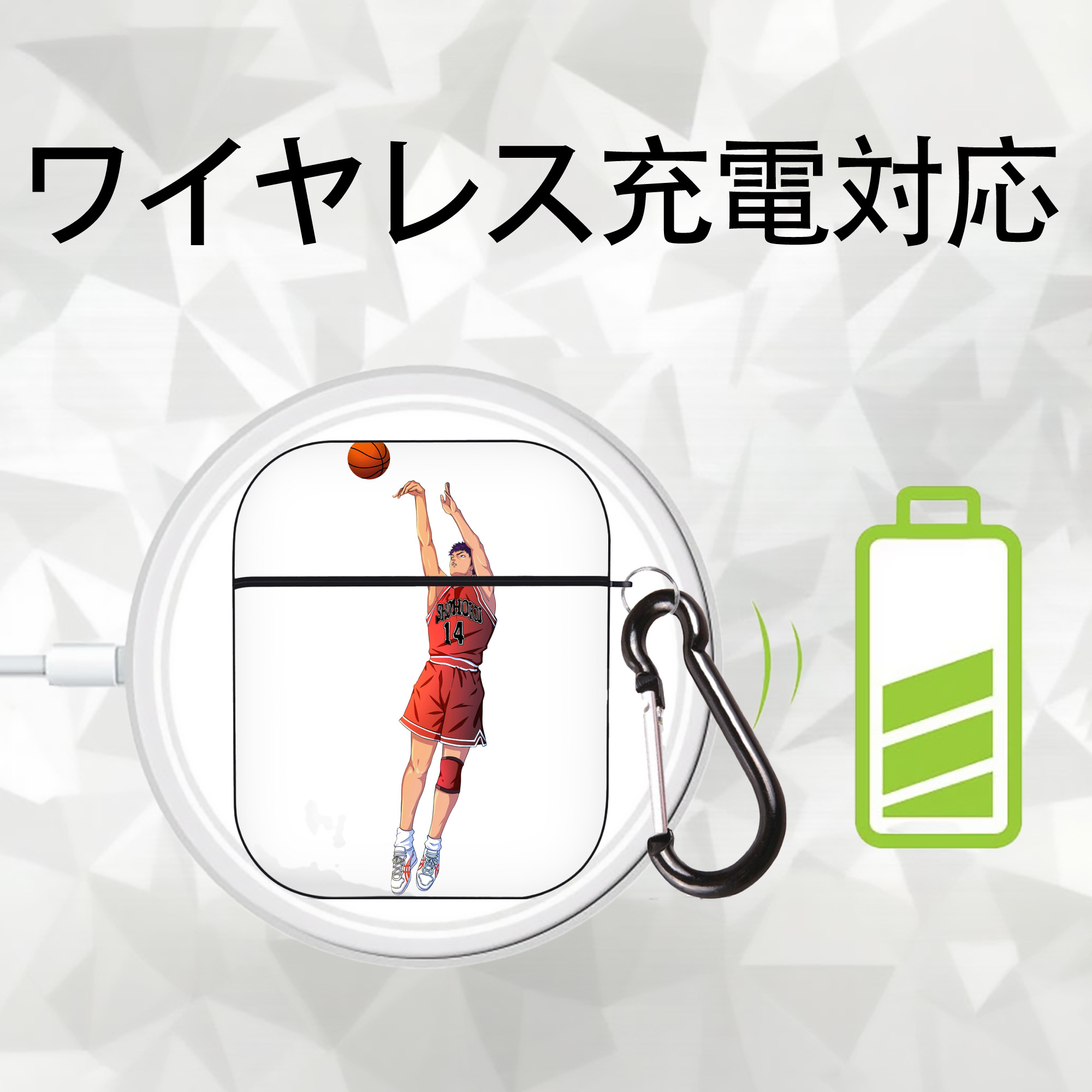 SLAM DUNK／スラムダンク AirPods 第2世代保護ケース ハードシェル ブラック 耐衝撃・防指紋・カラビナ付き