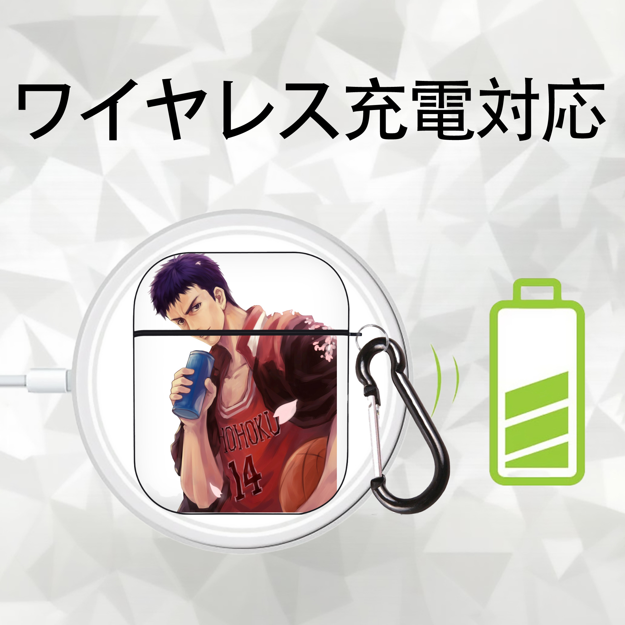 SLAM DUNK／スラムダンク AirPods 第2世代保護ケース ハードシェル ブラック 耐衝撃・防指紋・カラビナ付き