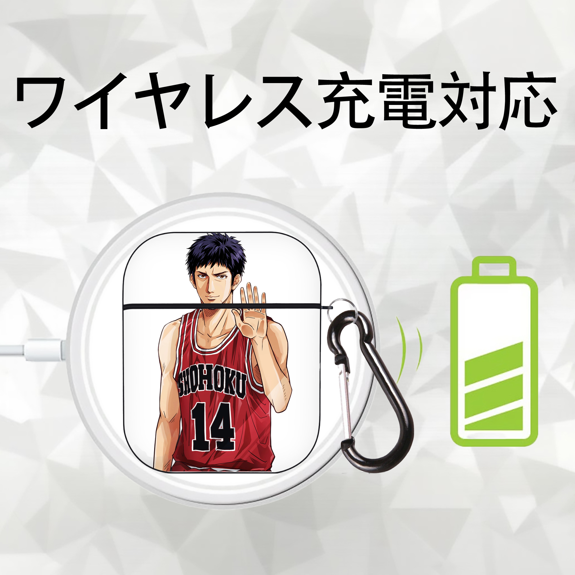 SLAM DUNK／スラムダンク AirPods 第2世代保護ケース ハードシェル ブラック 耐衝撃・防指紋・カラビナ付き