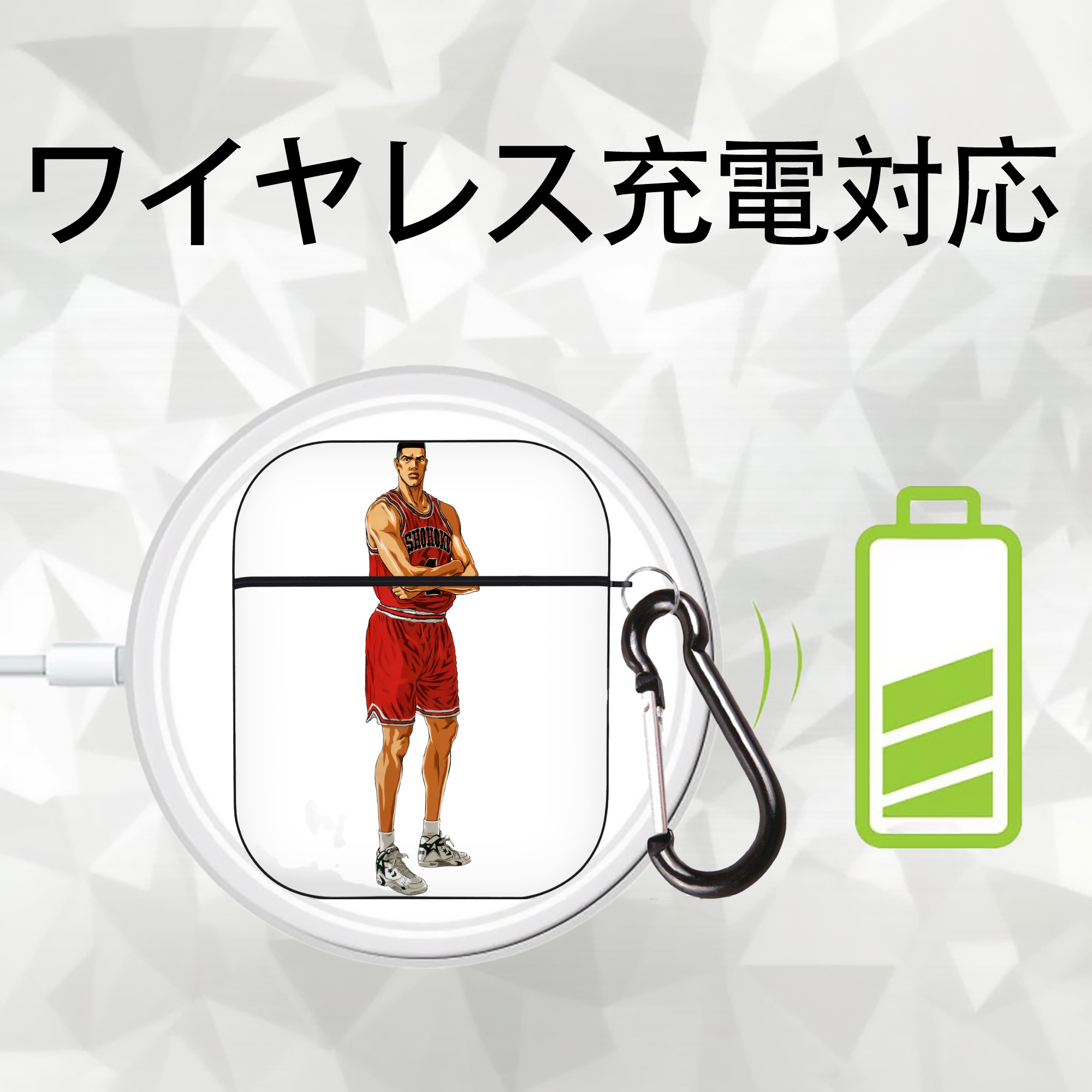 SLAM DUNK／スラムダンク AirPods 第2世代保護ケース ハードシェル ブラック 耐衝撃・防指紋・カラビナ付き