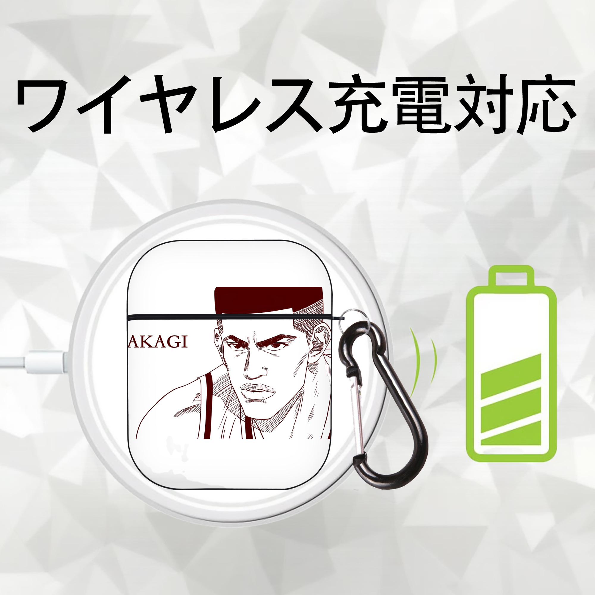 SLAM DUNK／スラムダンク AirPods 第2世代保護ケース ハードシェル ブラック 耐衝撃・防指紋・カラビナ付き