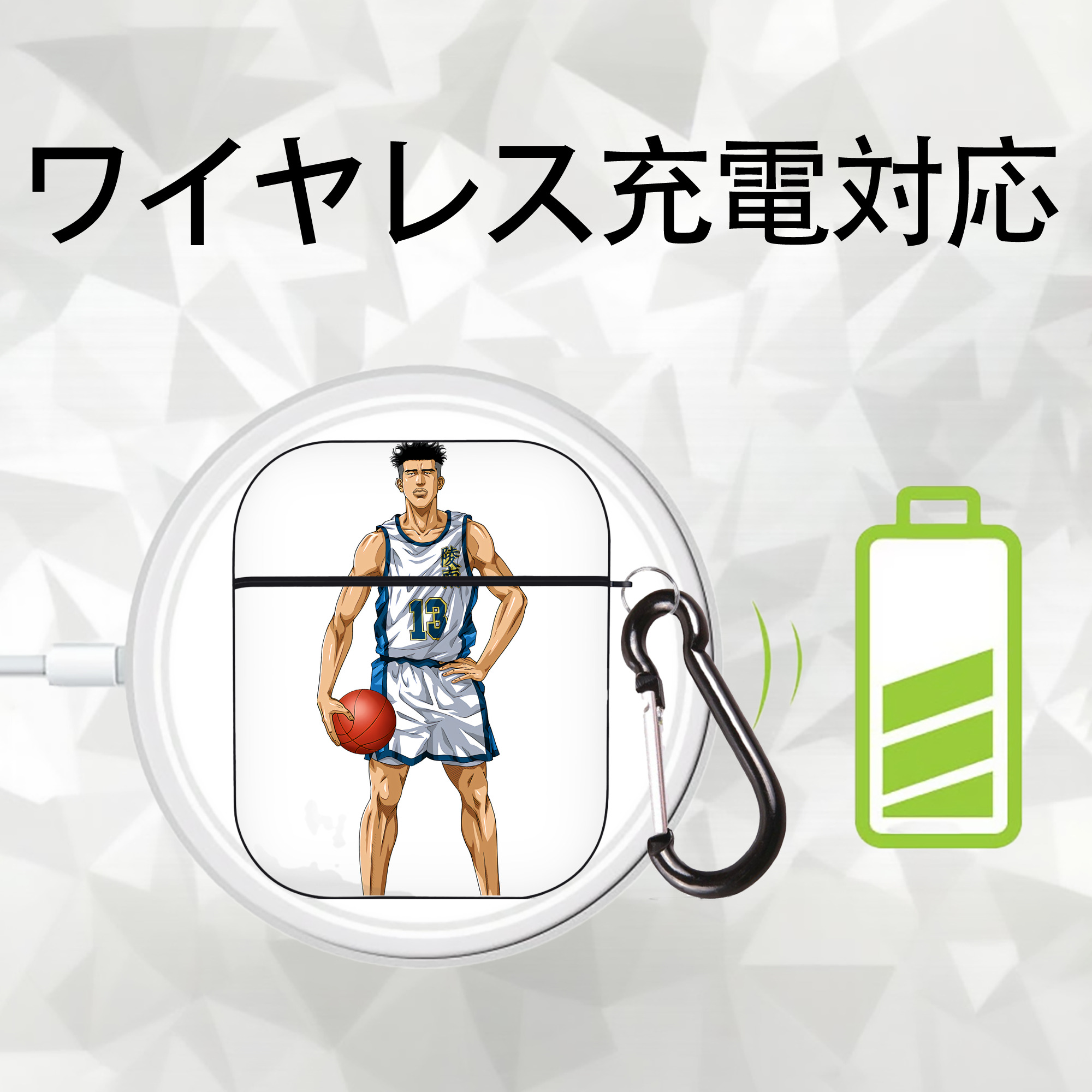 SLAM DUNK／スラムダンク AirPods 第2世代保護ケース ハードシェル ブラック 耐衝撃・防指紋・カラビナ付き