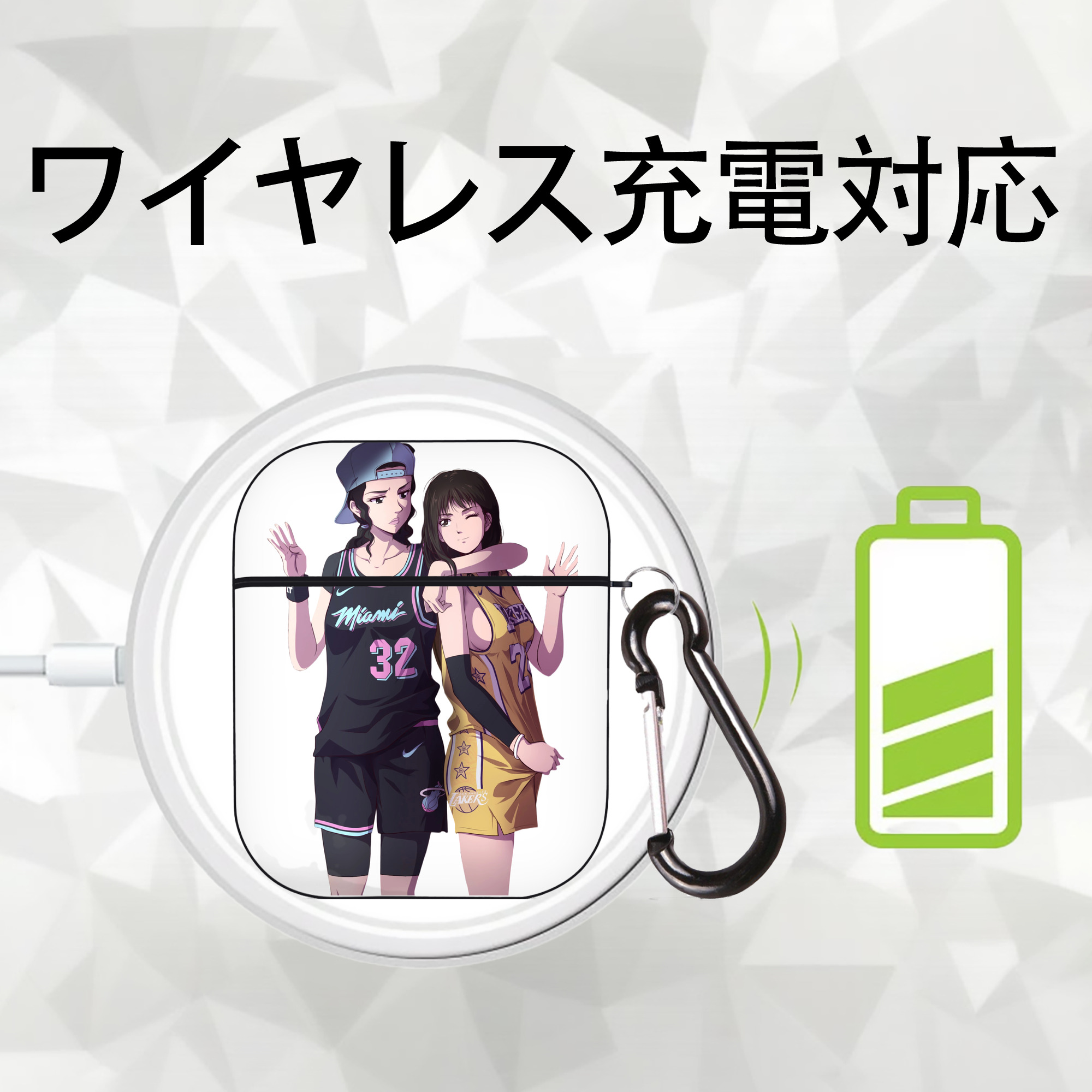SLAM DUNK／スラムダンク AirPods 第2世代保護ケース ハードシェル ブラック 耐衝撃・防指紋・カラビナ付き