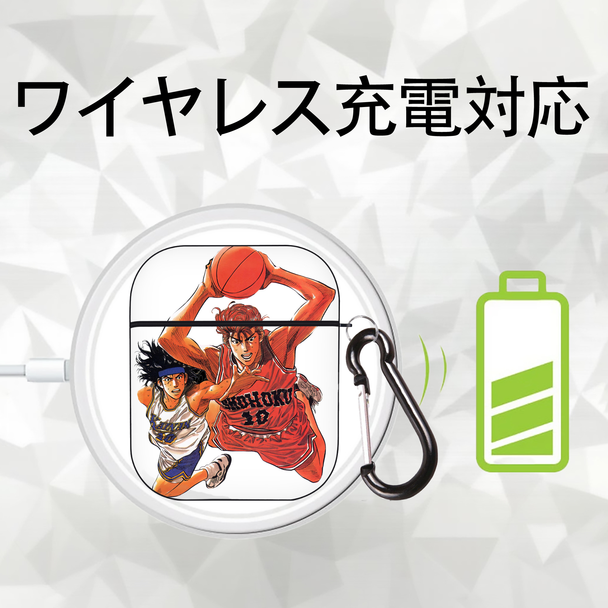 SLAM DUNK／スラムダンク AirPods 第2世代保護ケース ハードシェル ブラック 耐衝撃・防指紋・カラビナ付き