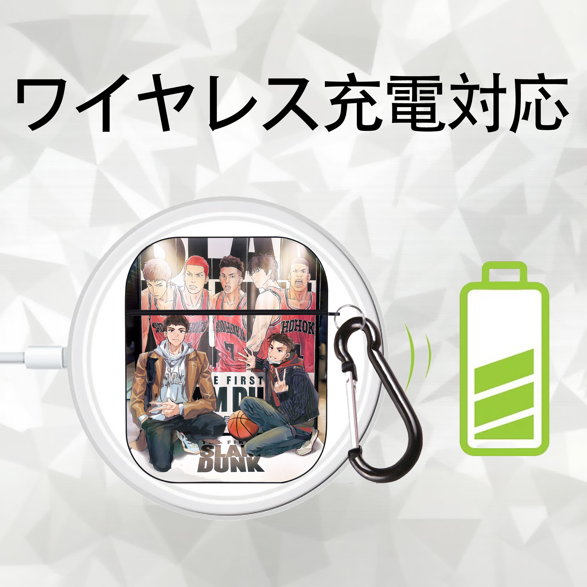 SLAM DUNK／スラムダンク AirPods 第2世代保護ケース ハードシェル ブラック 耐衝撃・防指紋・カラビナ付き