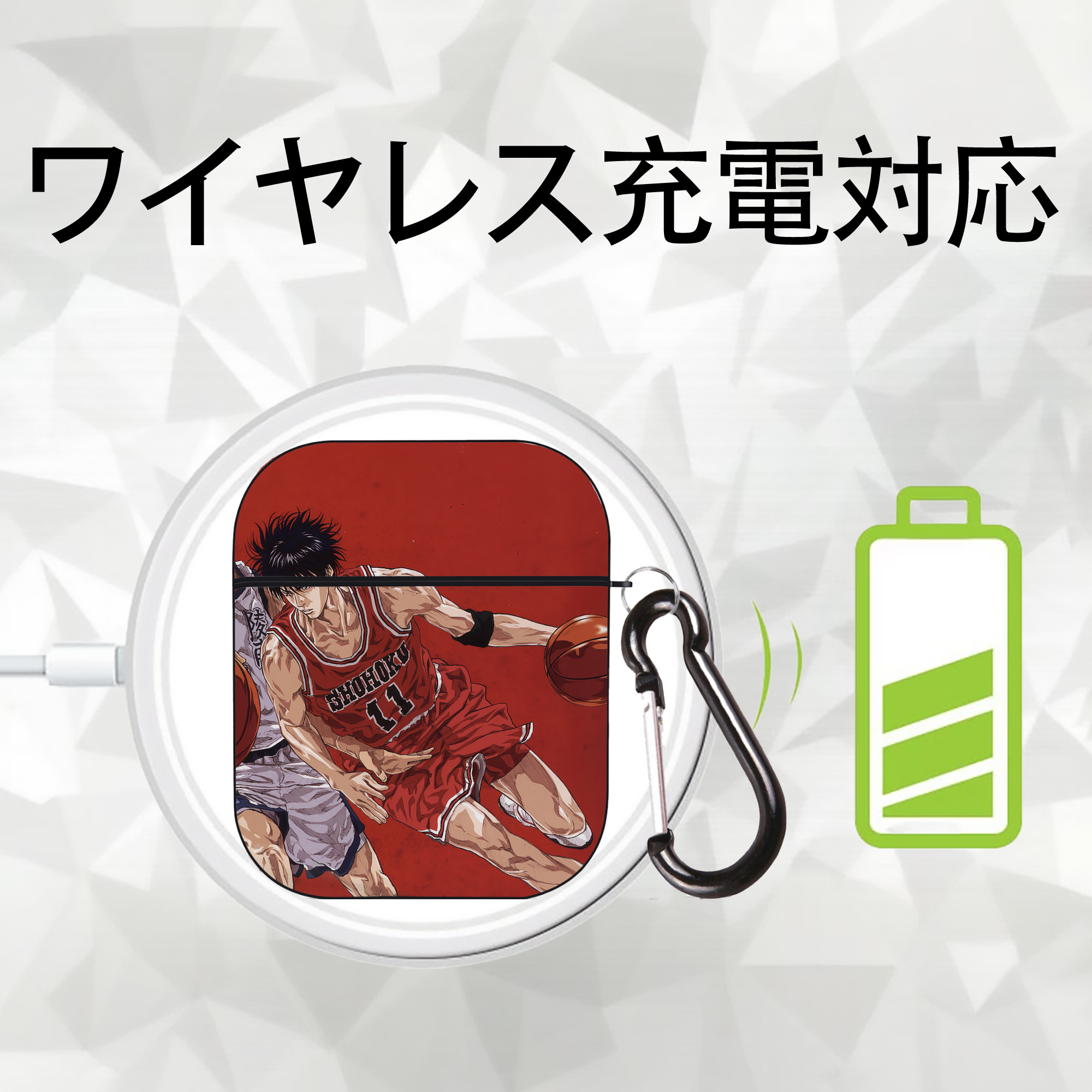 SLAM DUNK／スラムダンク AirPods 第2世代保護ケース ハードシェル ブラック 耐衝撃・防指紋・カラビナ付き