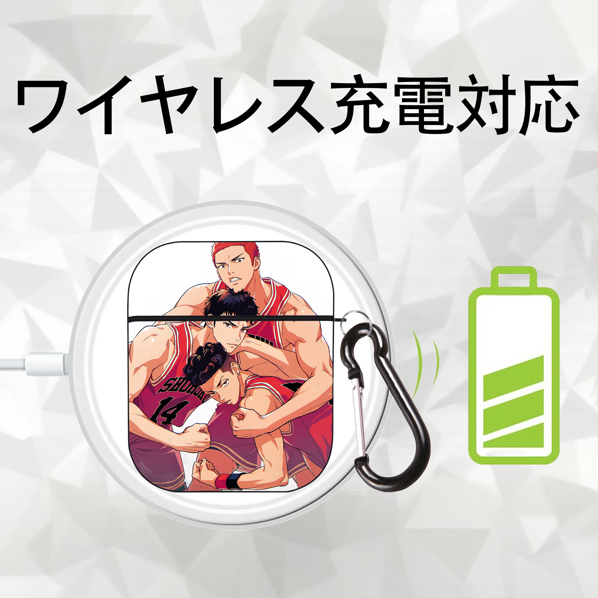 SLAM DUNK／スラムダンク AirPods 第2世代保護ケース ハードシェル ブラック 耐衝撃・防指紋・カラビナ付き