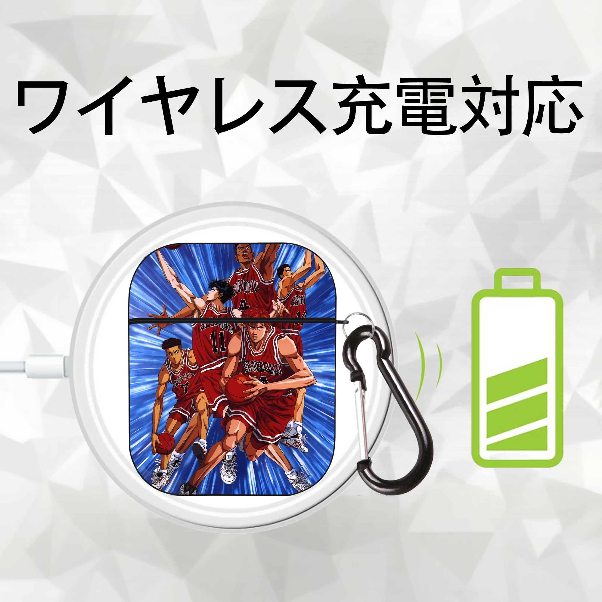 SLAM DUNK／スラムダンク AirPods 第2世代保護ケース ハードシェル ブラック 耐衝撃・防指紋・カラビナ付き