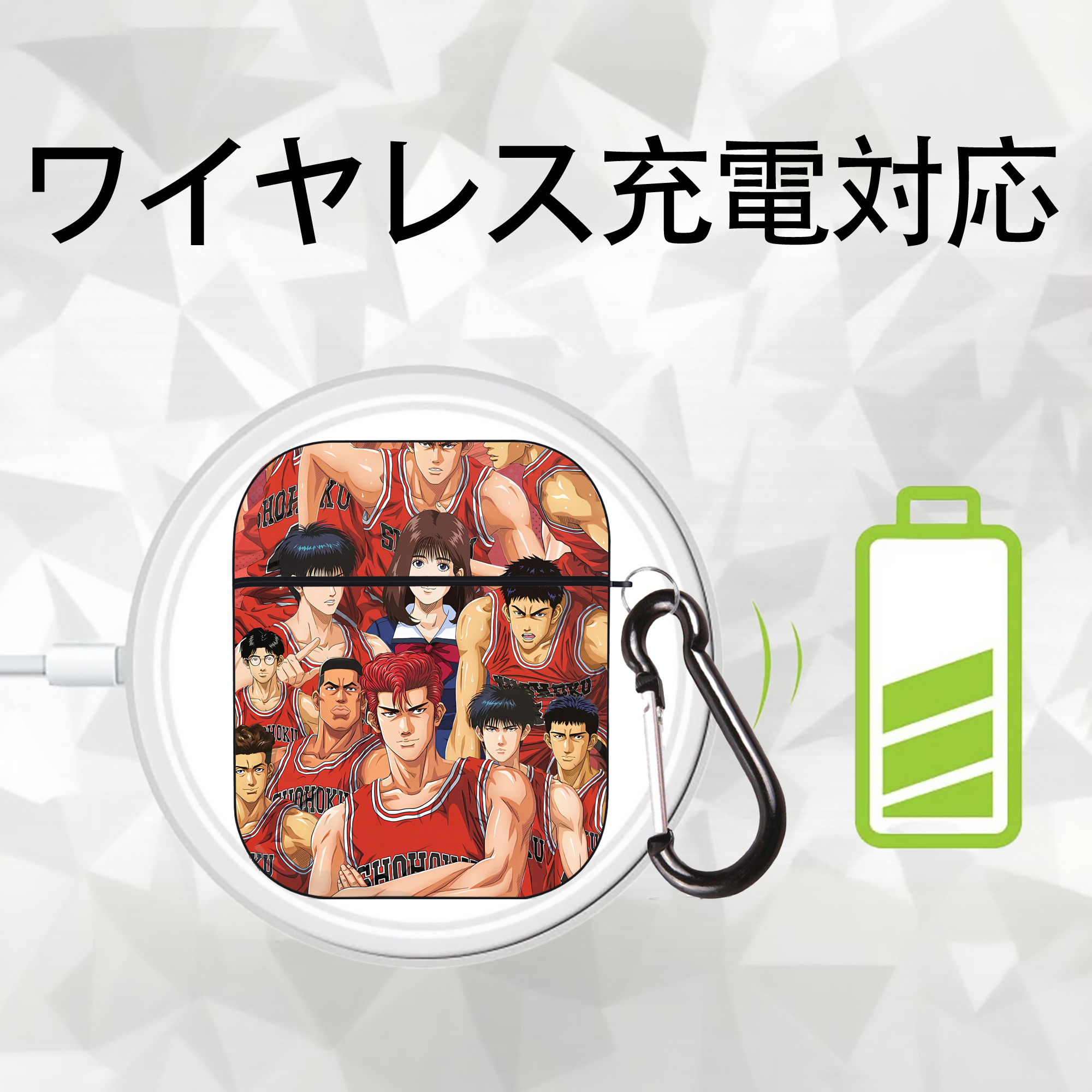 SLAM DUNK／スラムダンク AirPods 第2世代保護ケース ハードシェル ブラック 耐衝撃・防指紋・カラビナ付き