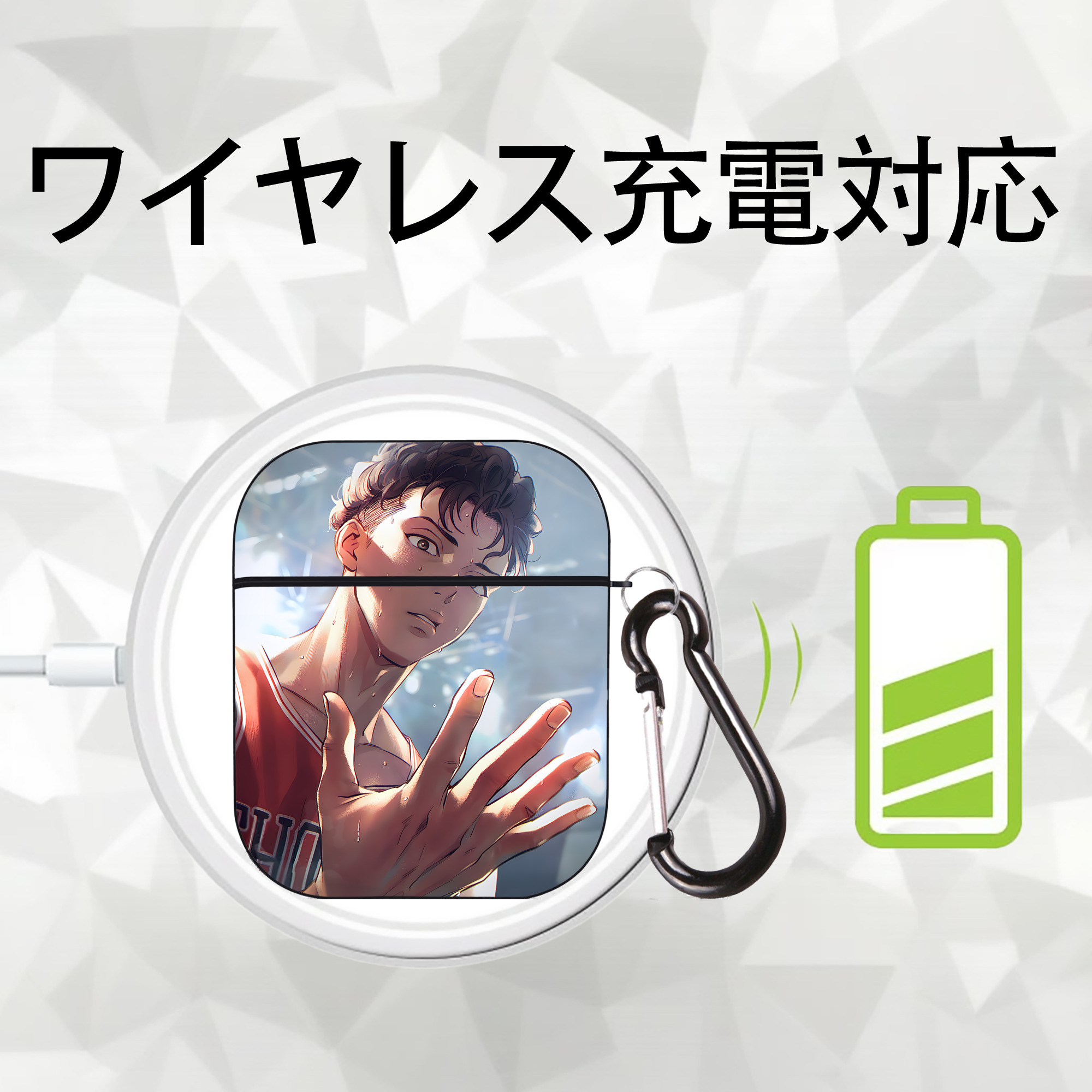 SLAM DUNK／スラムダンク AirPods 第2世代保護ケース ハードシェル ブラック 耐衝撃・防指紋・カラビナ付き