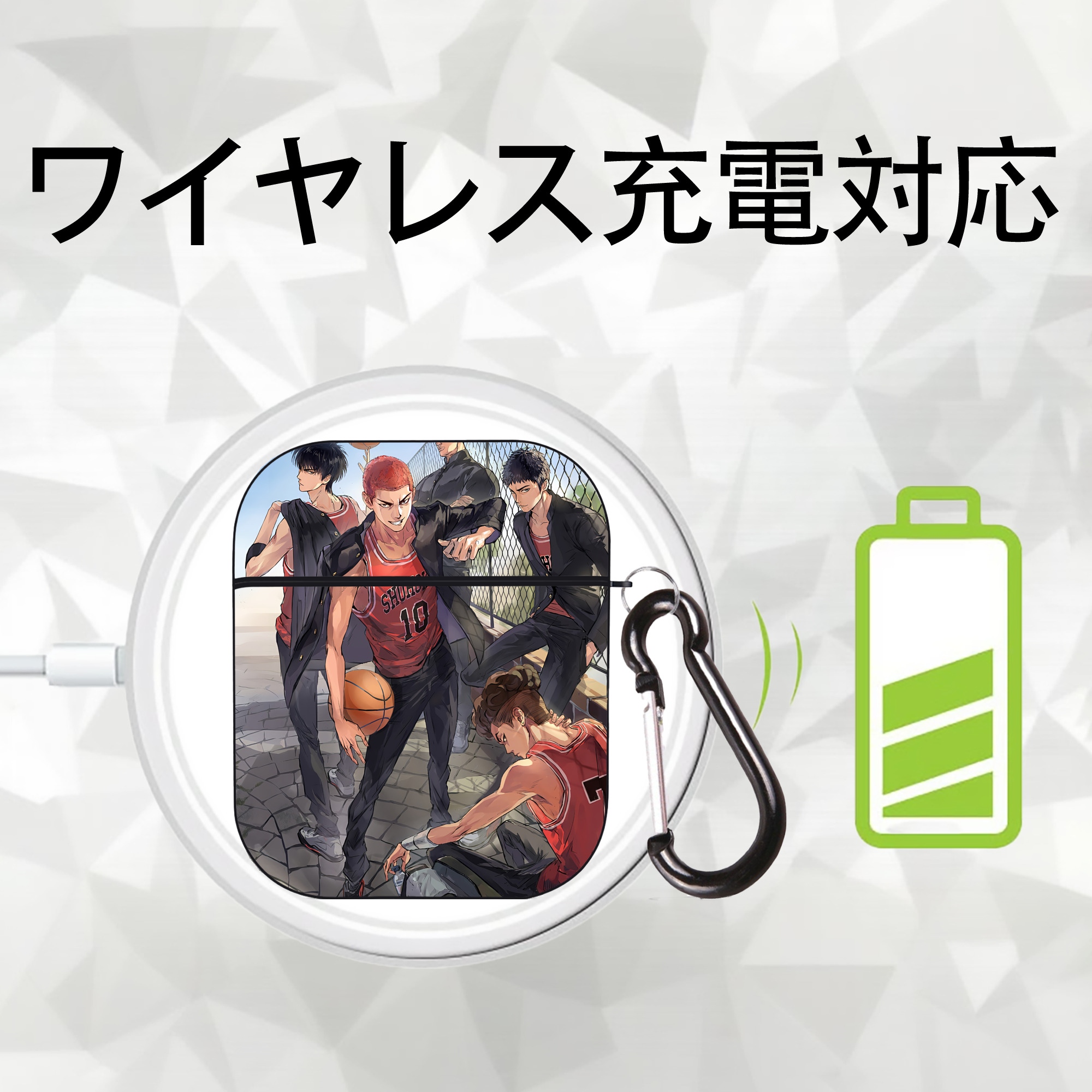 SLAM DUNK／スラムダンク AirPods 第2世代保護ケース ハードシェル ブラック 耐衝撃・防指紋・カラビナ付き
