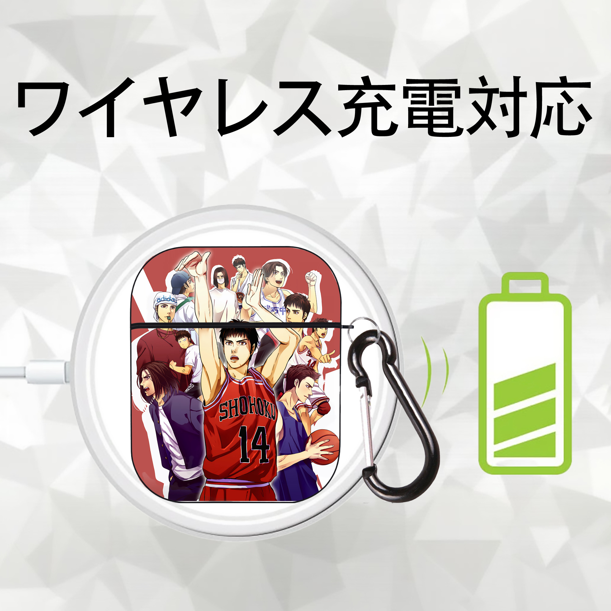 SLAM DUNK／スラムダンク AirPods 第2世代保護ケース ハードシェル ブラック 耐衝撃・防指紋・カラビナ付き