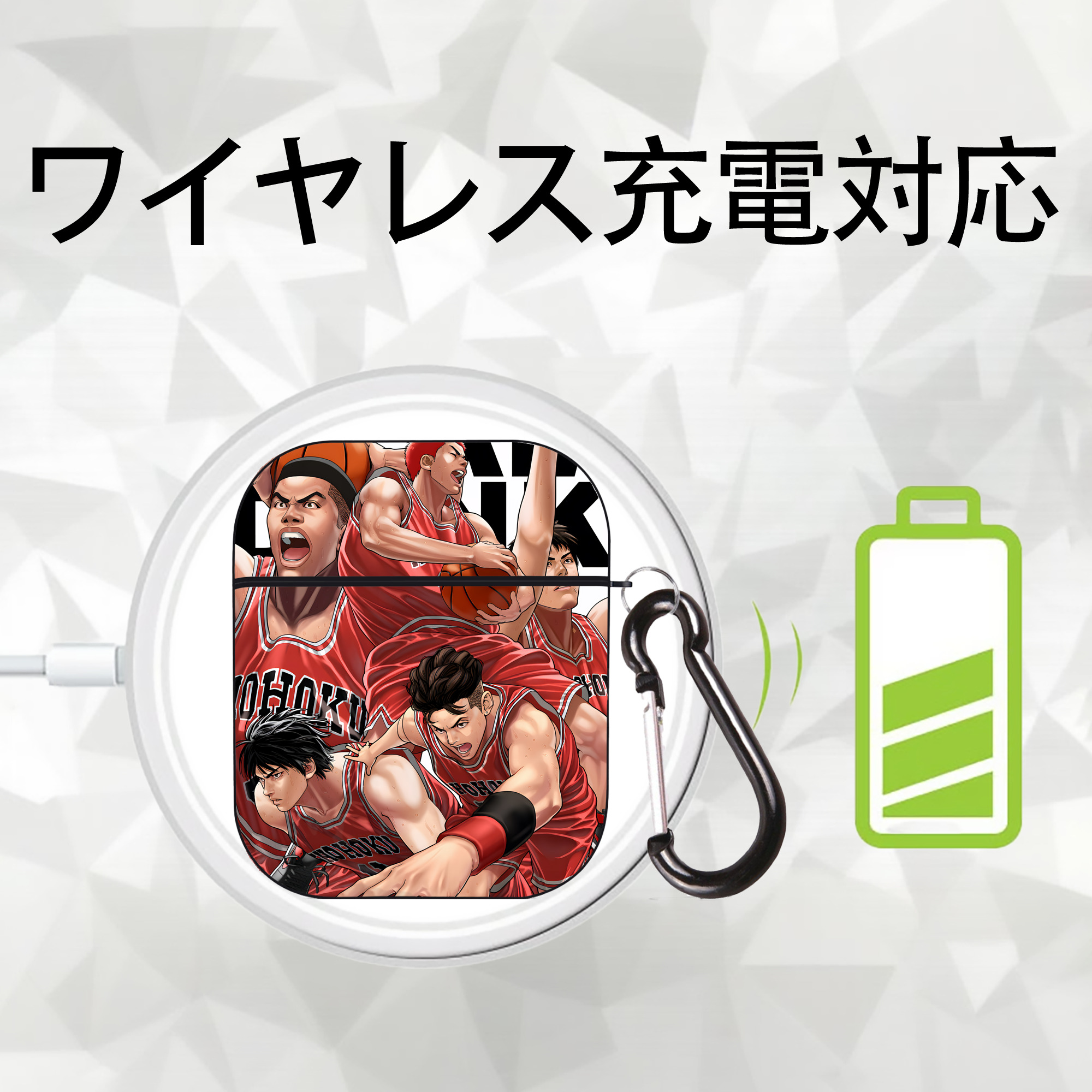 SLAM DUNK／スラムダンク AirPods 第2世代保護ケース ハードシェル ブラック 耐衝撃・防指紋・カラビナ付き