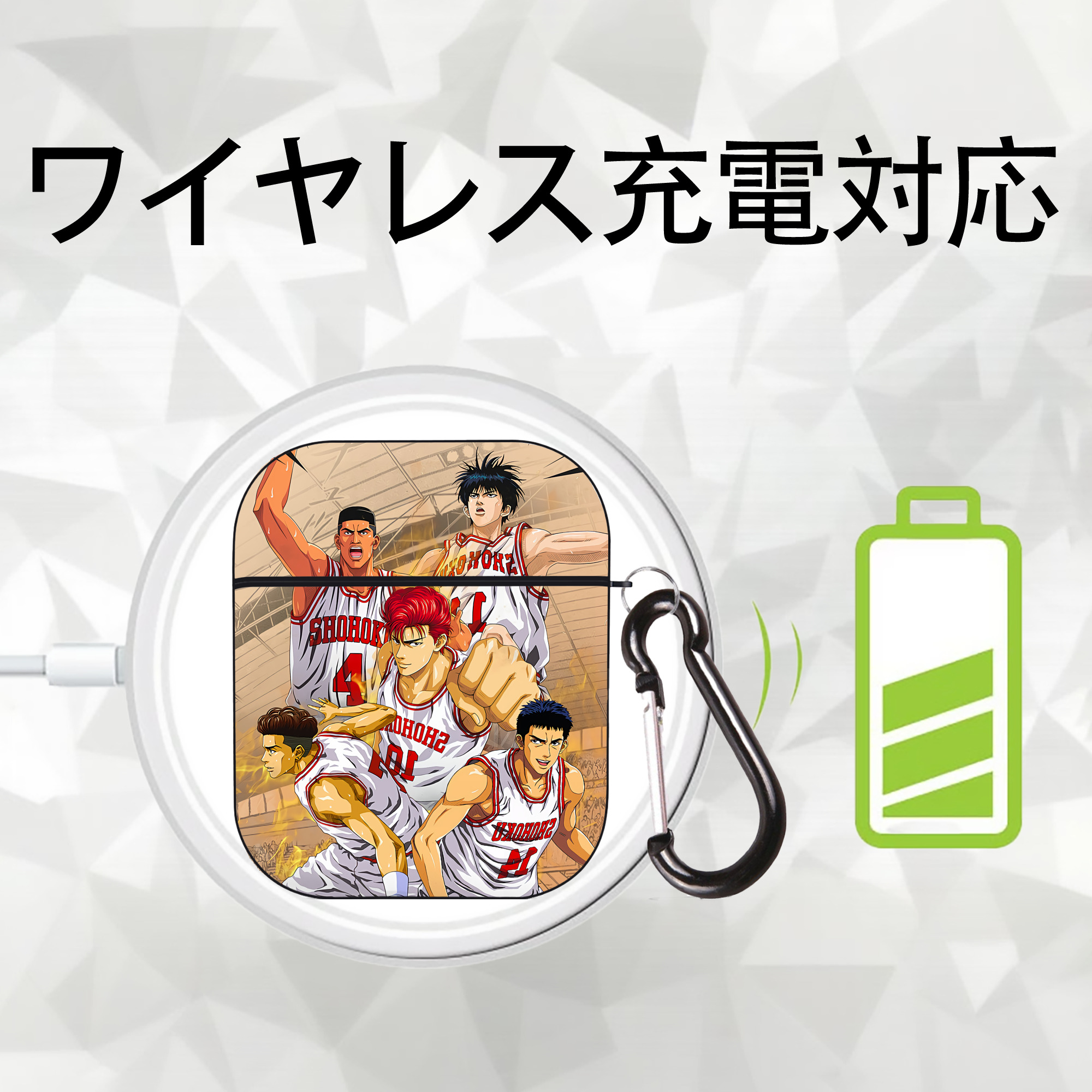SLAM DUNK／スラムダンク AirPods 第2世代保護ケース ハードシェル ブラック 耐衝撃・防指紋・カラビナ付き