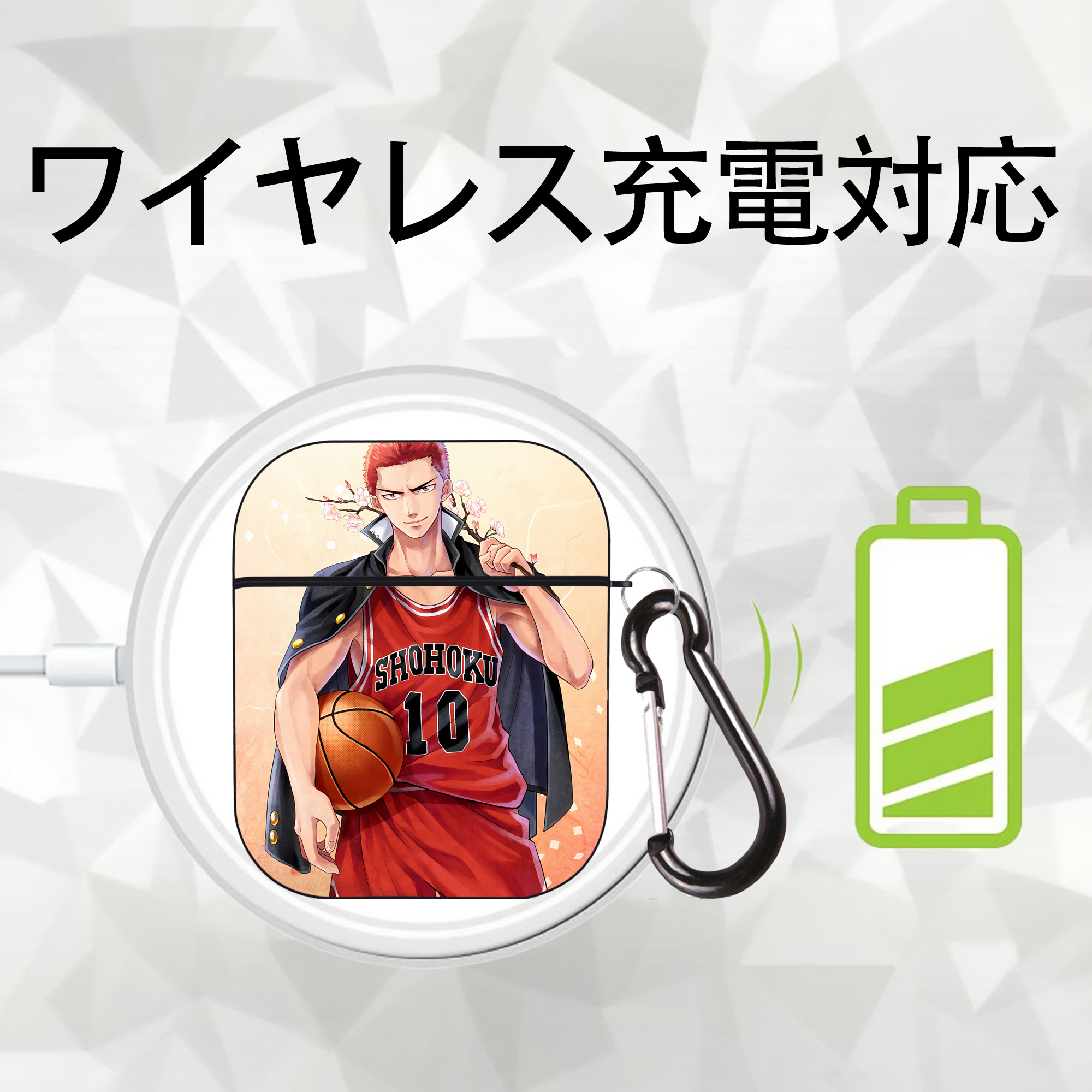 SLAM DUNK／スラムダンク AirPods 第2世代保護ケース ハードシェル ブラック 耐衝撃・防指紋・カラビナ付き