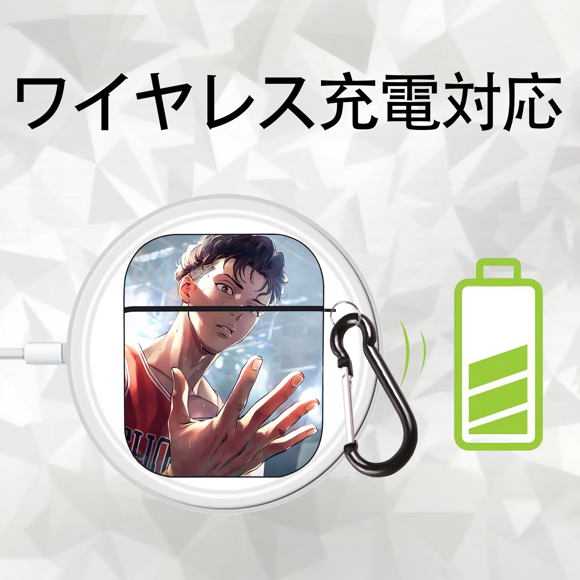 SLAM DUNK／スラムダンク AirPods 第2世代保護ケース ハードシェル ブラック 耐衝撃・防指紋・カラビナ付き