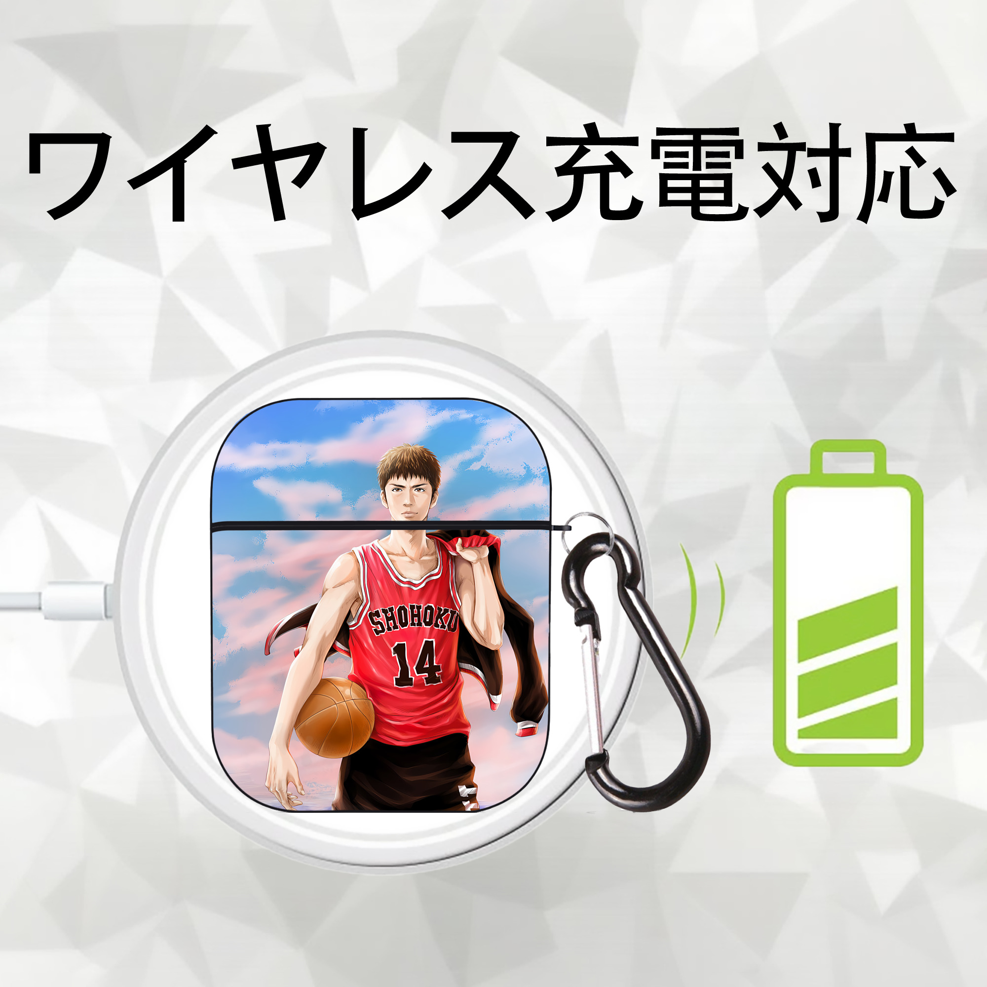 SLAM DUNK／スラムダンク AirPods 第2世代保護ケース ハードシェル ブラック 耐衝撃・防指紋・カラビナ付き