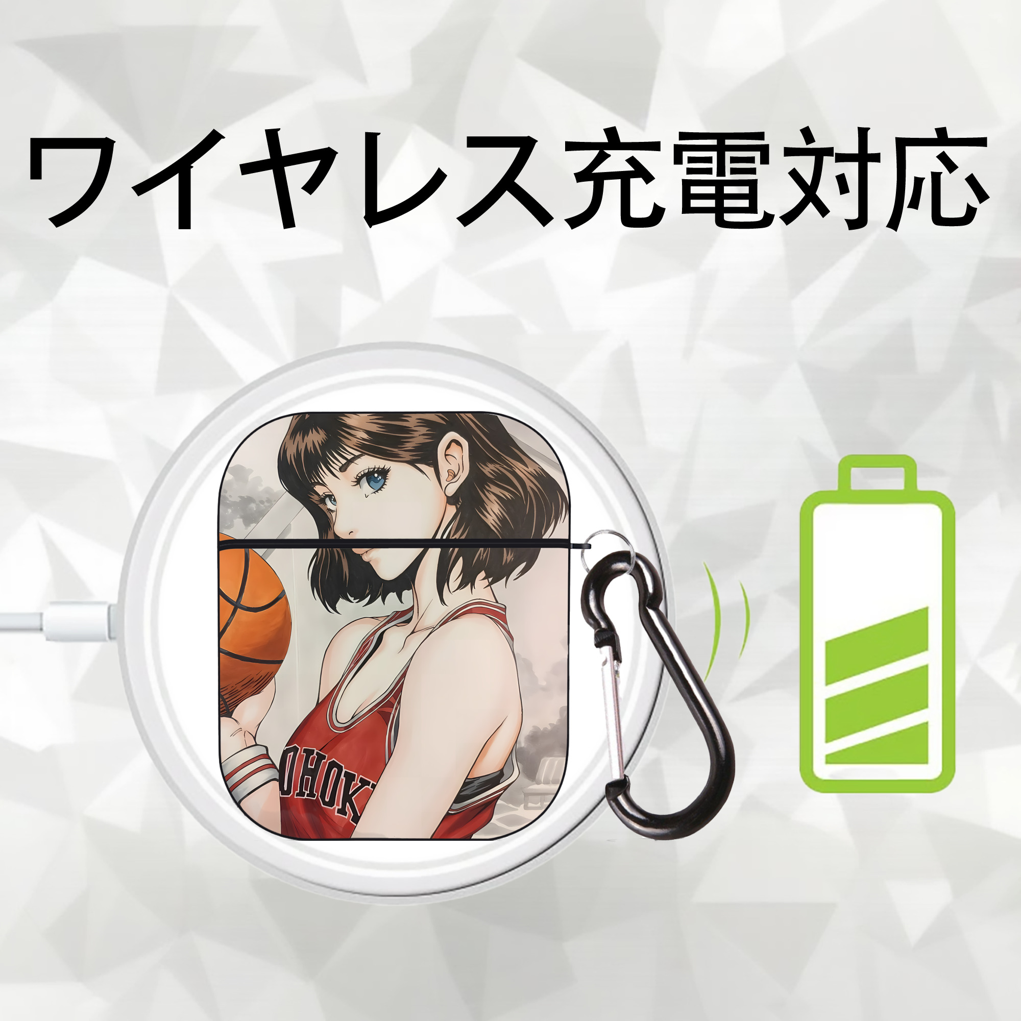 SLAM DUNK／スラムダンク AirPods 第2世代保護ケース ハードシェル ブラック 耐衝撃・防指紋・カラビナ付き