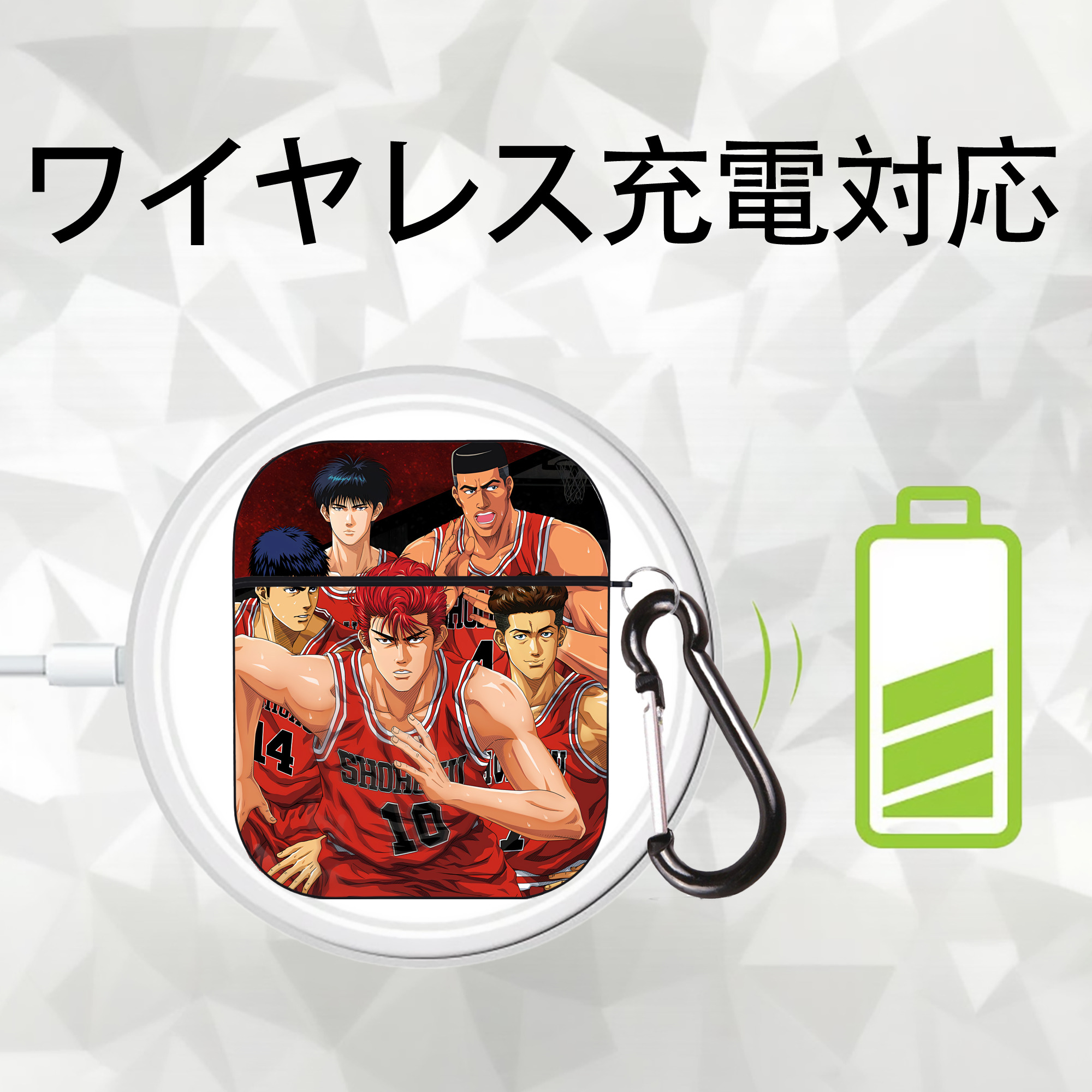 SLAM DUNK／スラムダンク AirPods 第2世代保護ケース ハードシェル ブラック 耐衝撃・防指紋・カラビナ付き