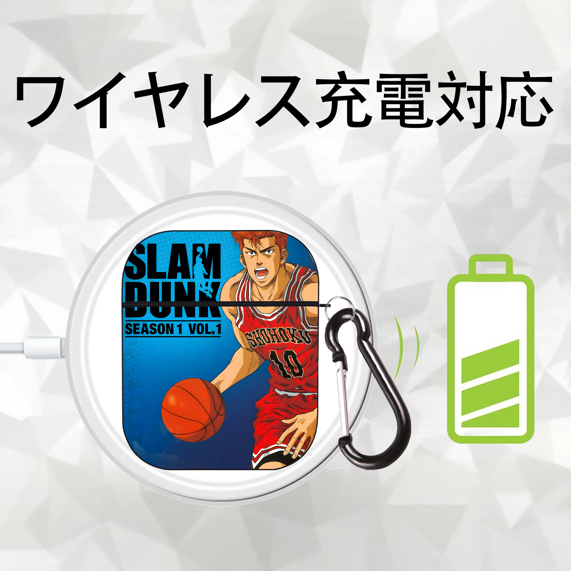 SLAM DUNK／スラムダンク AirPods 第2世代保護ケース ハードシェル ブラック 耐衝撃・防指紋・カラビナ付き