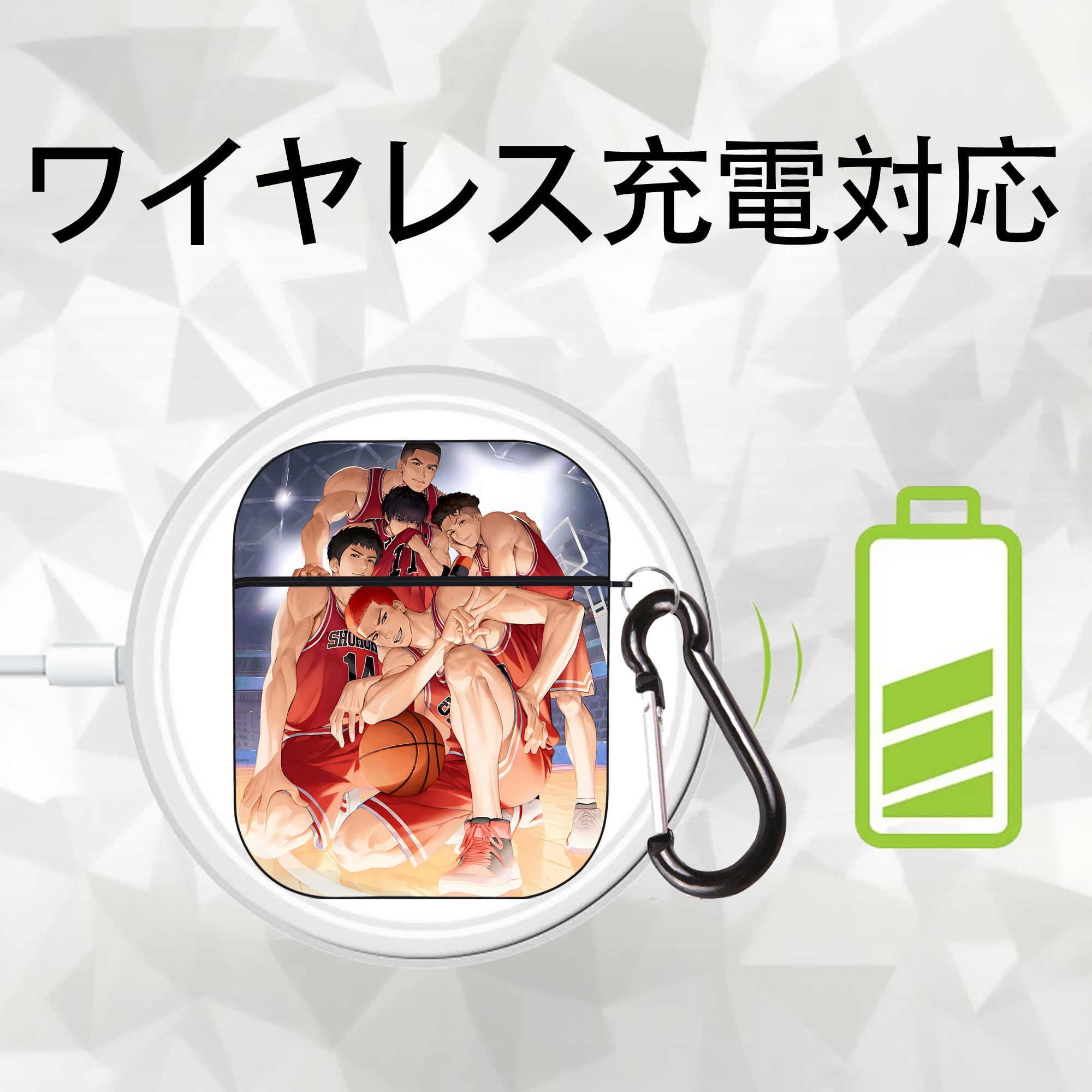 SLAM DUNK／スラムダンク AirPods 第2世代保護ケース ハードシェル ブラック 耐衝撃・防指紋・カラビナ付き